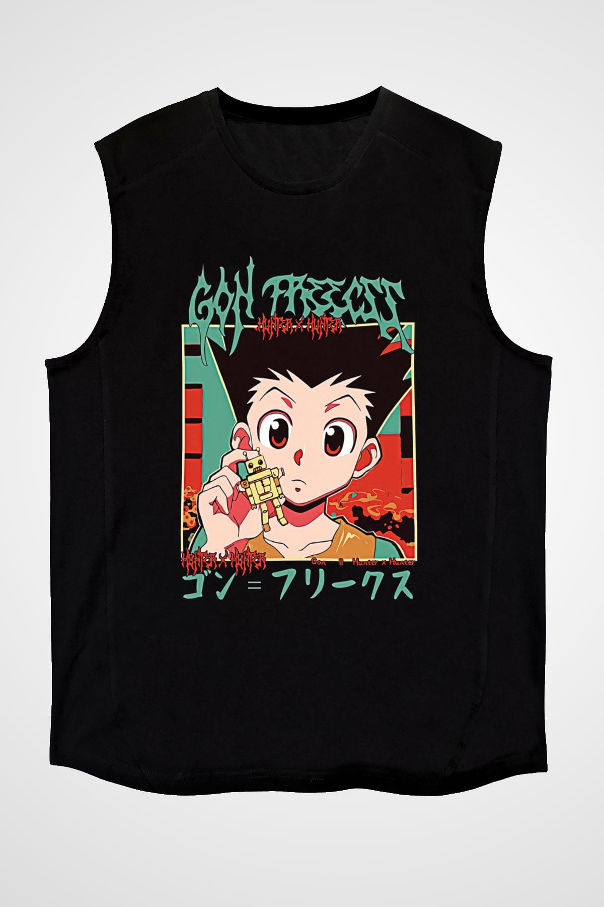 Hunter X Hunter Baskılı Unisex Siyah Kolsuz Tişört - Tshirt