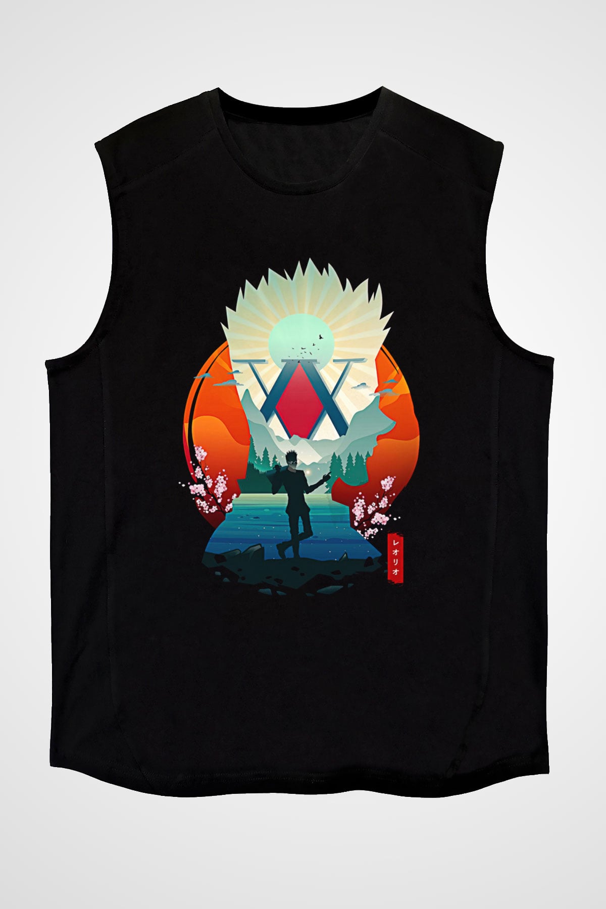 Hunter X Hunter Baskılı Unisex Siyah Kolsuz Tişört - Tshirt