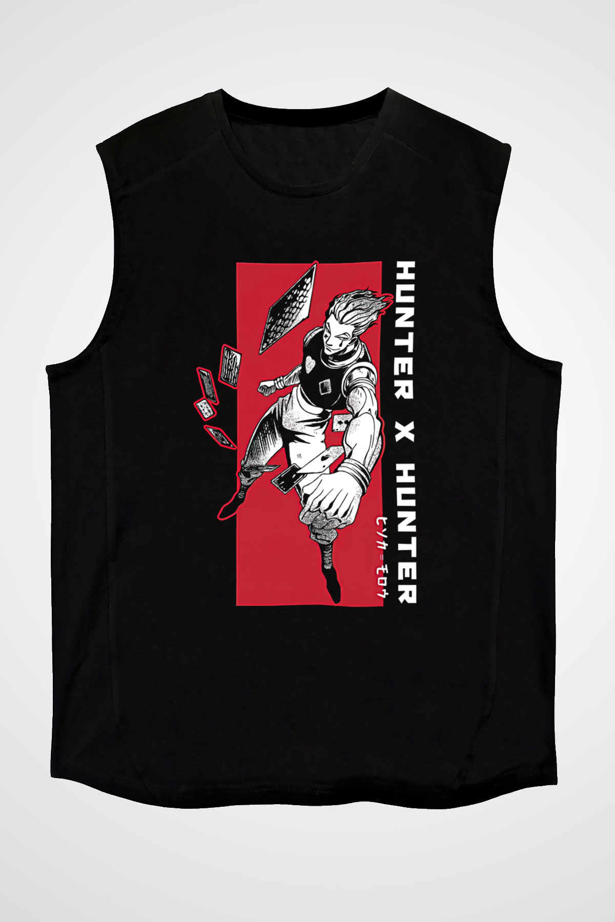 Hunter X Hunter Baskılı Unisex Siyah Kolsuz Tişört - Tshirt