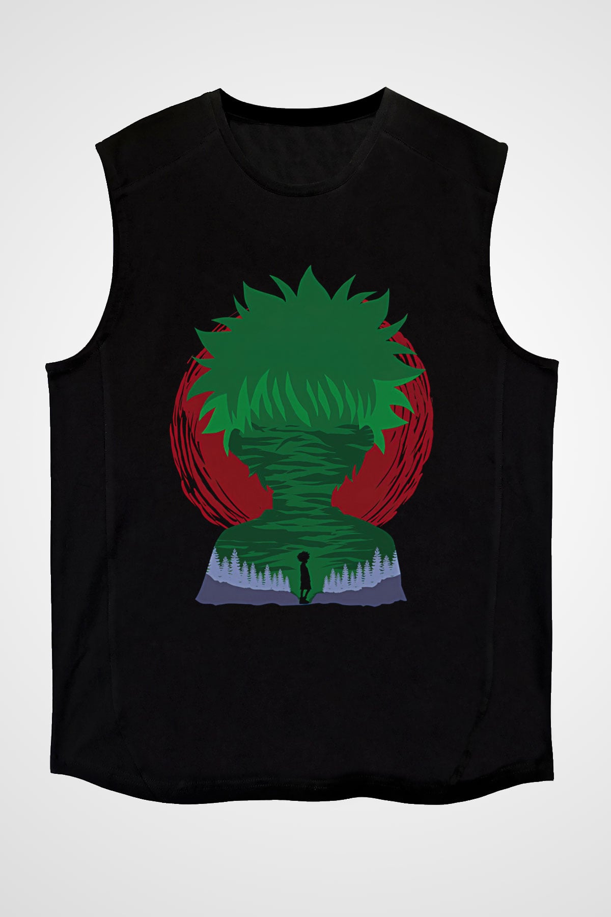 Hunter X Hunter Baskılı Unisex Siyah Kolsuz Tişört - Tshirt