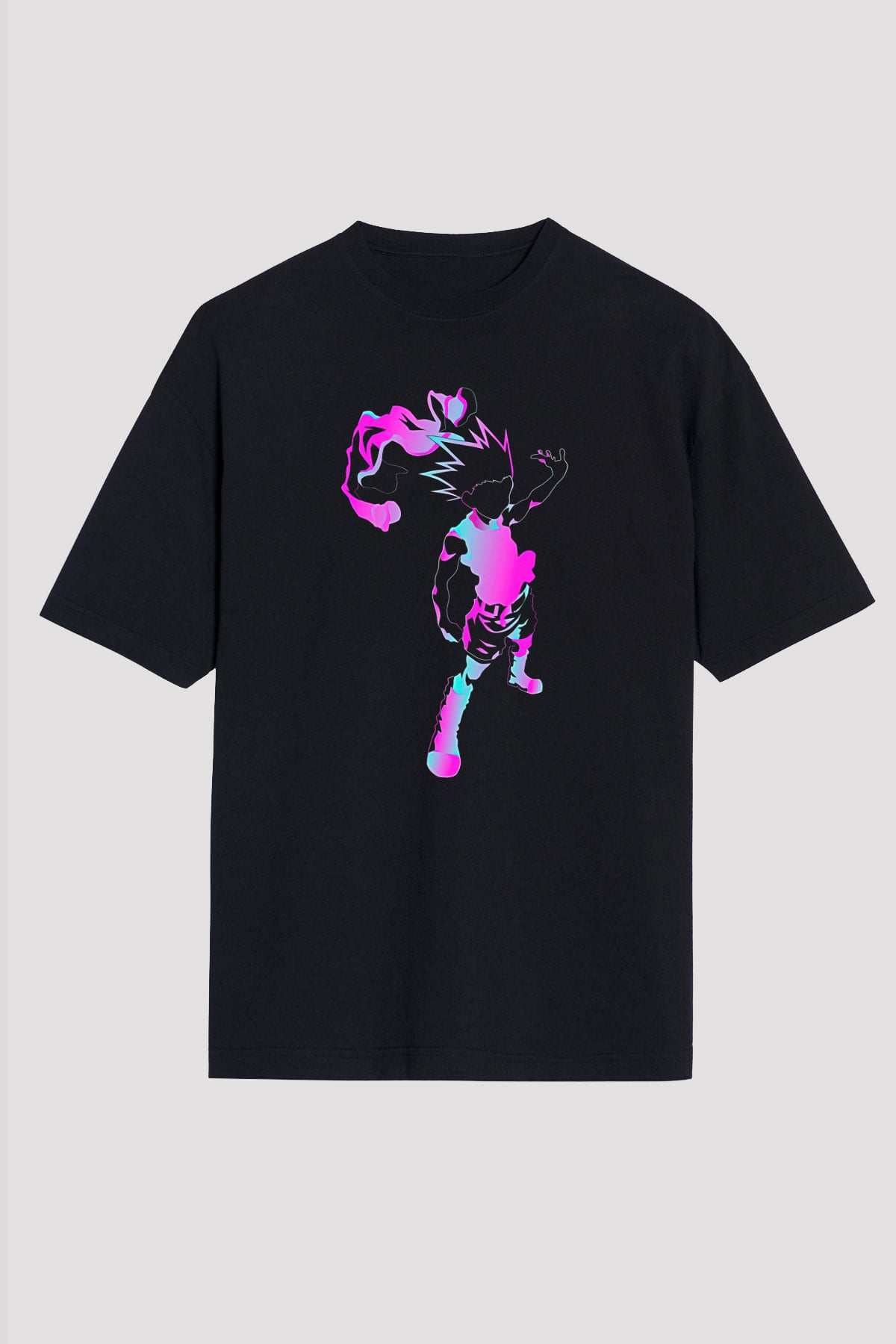 Hunter X Hunter Baskılı Unisex Siyah Oversize Tişört - Tshirt