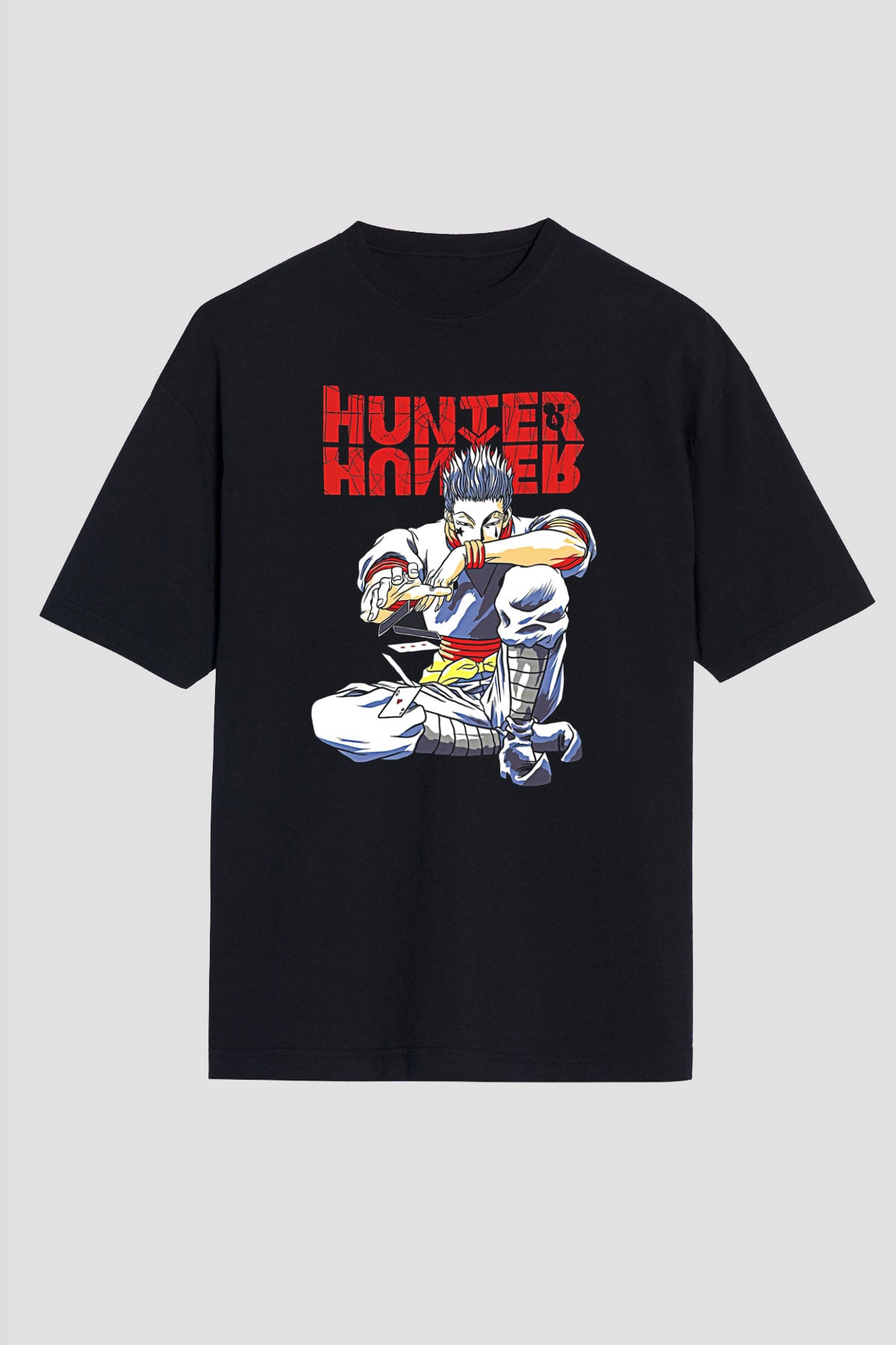 Hunter X Hunter Baskılı Unisex Siyah Oversize Tişört - Tshirt
