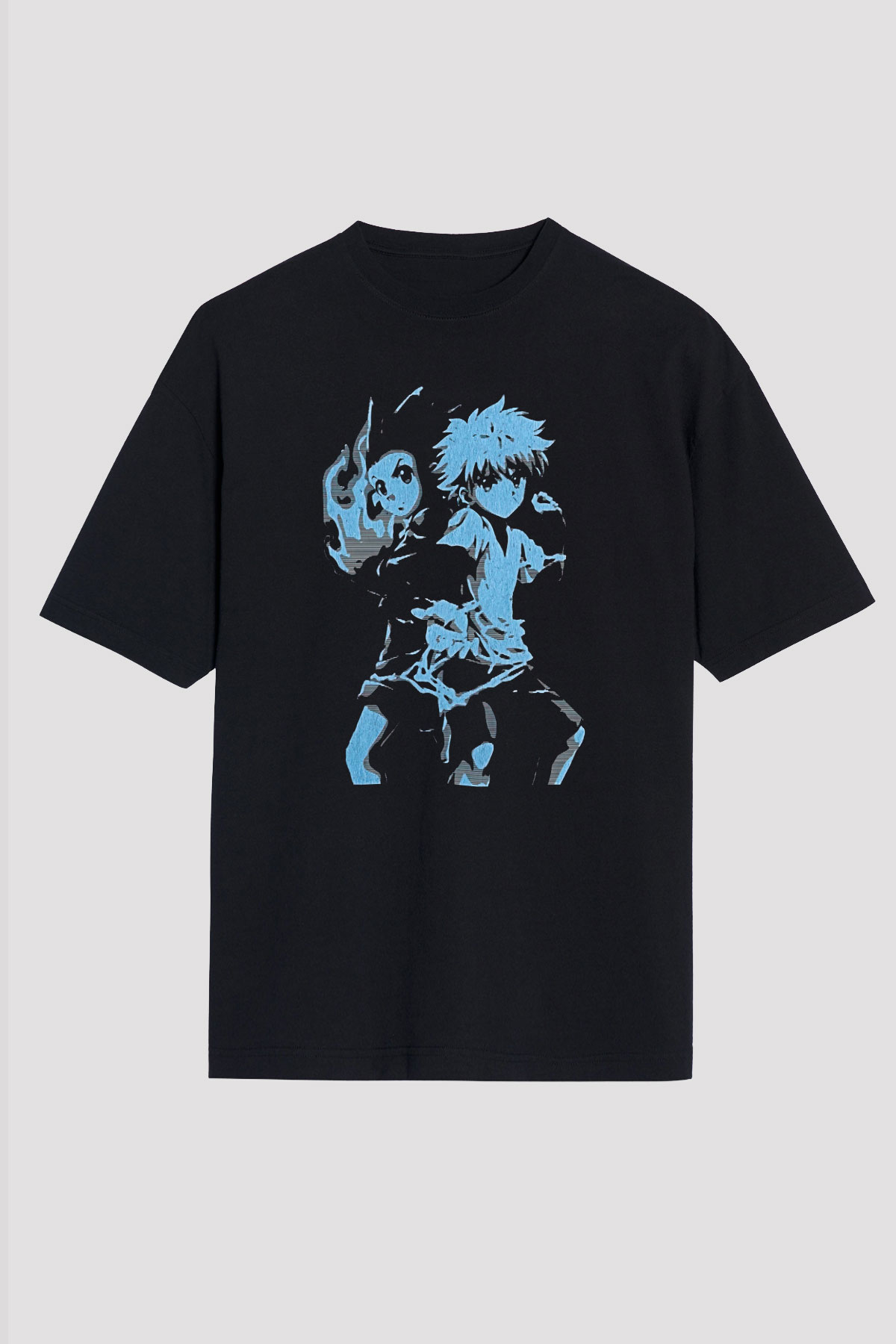 Hunter X Hunter Baskılı Unisex Siyah Oversize Tişört - Tshirt
