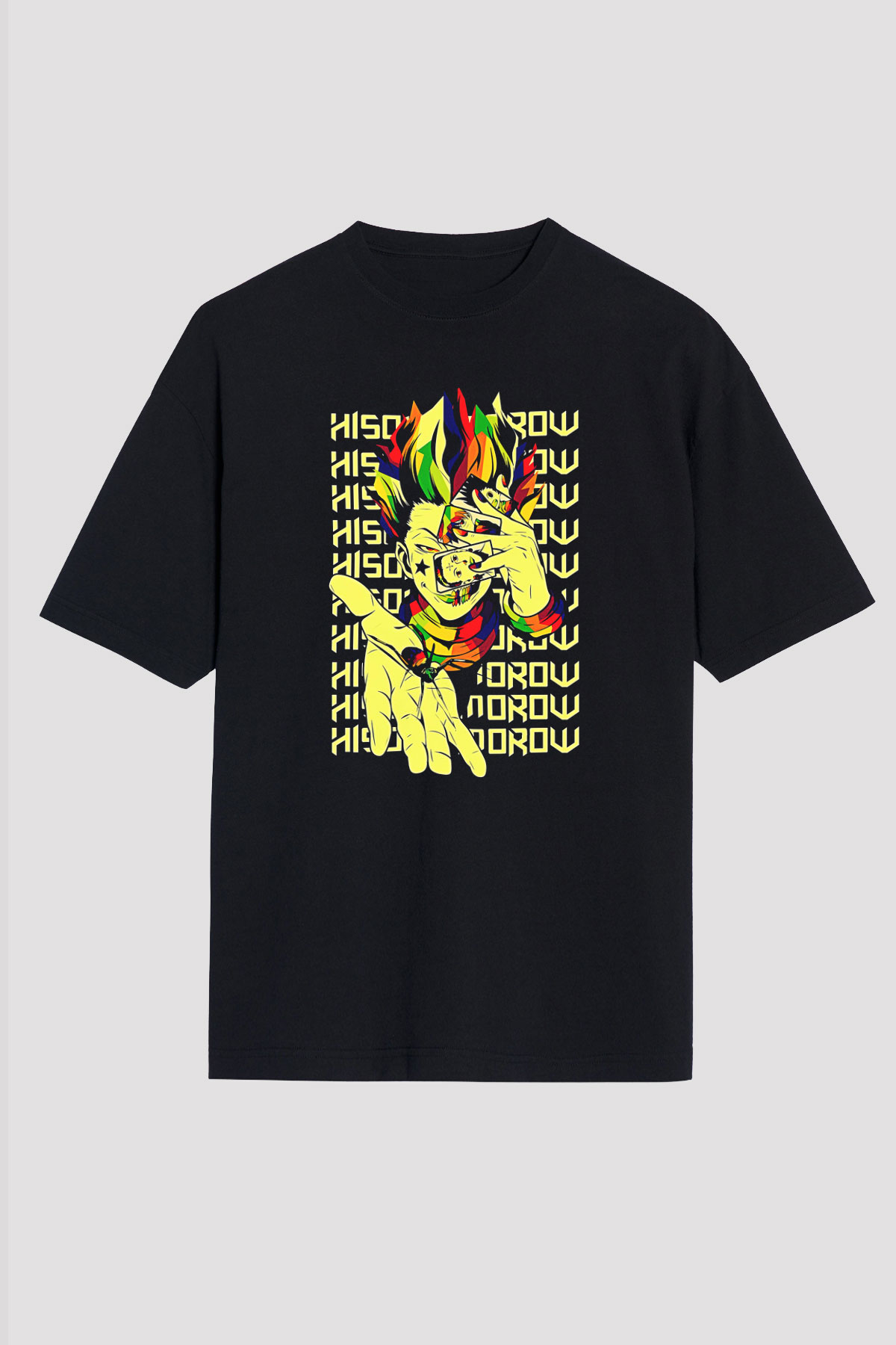Hunter X Hunter Baskılı Unisex Siyah Oversize Tişört - Tshirt