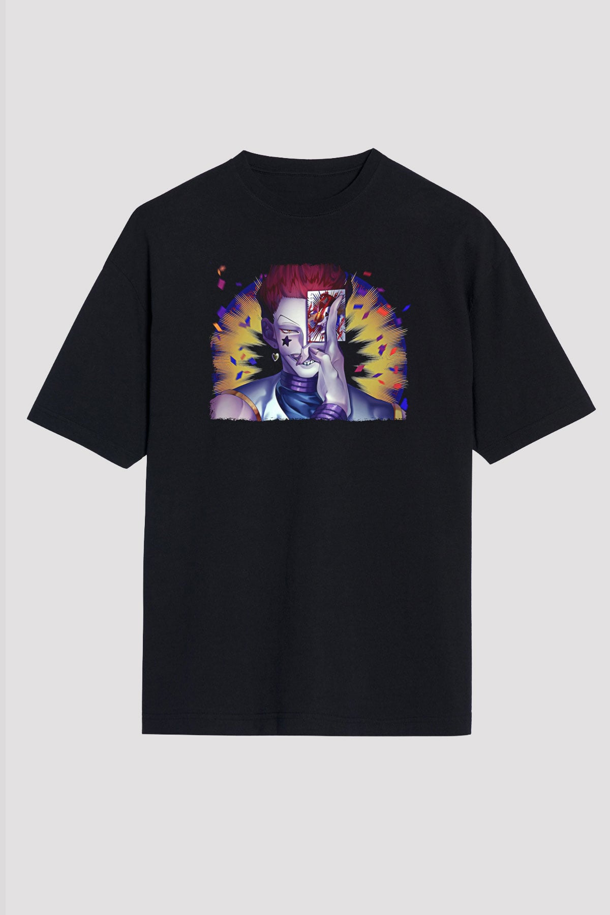 Hunter X Hunter Baskılı Unisex Siyah Oversize Tişört - Tshirt