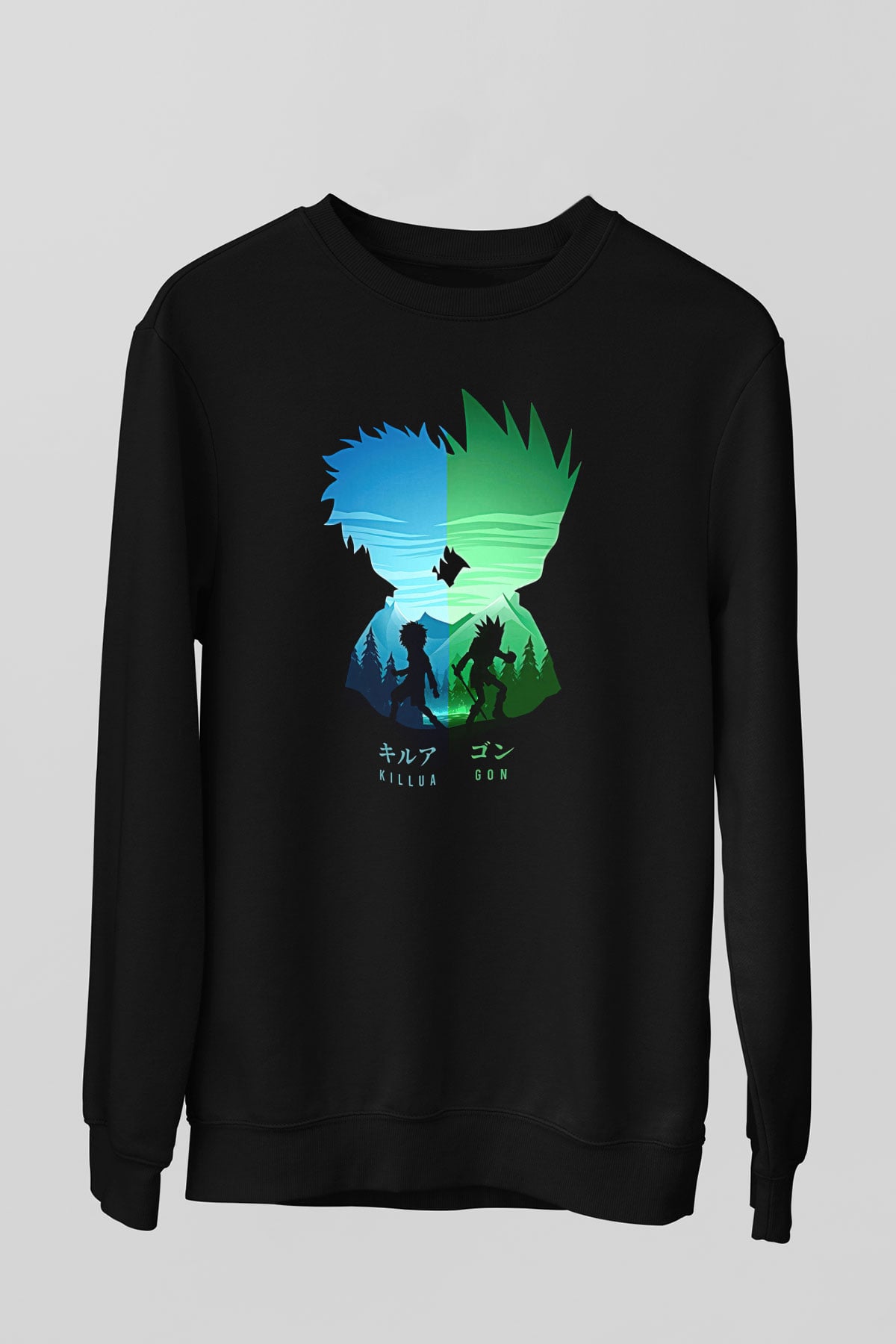 Hunter X Hunter Baskılı Unisex Siyah Sweatshirt