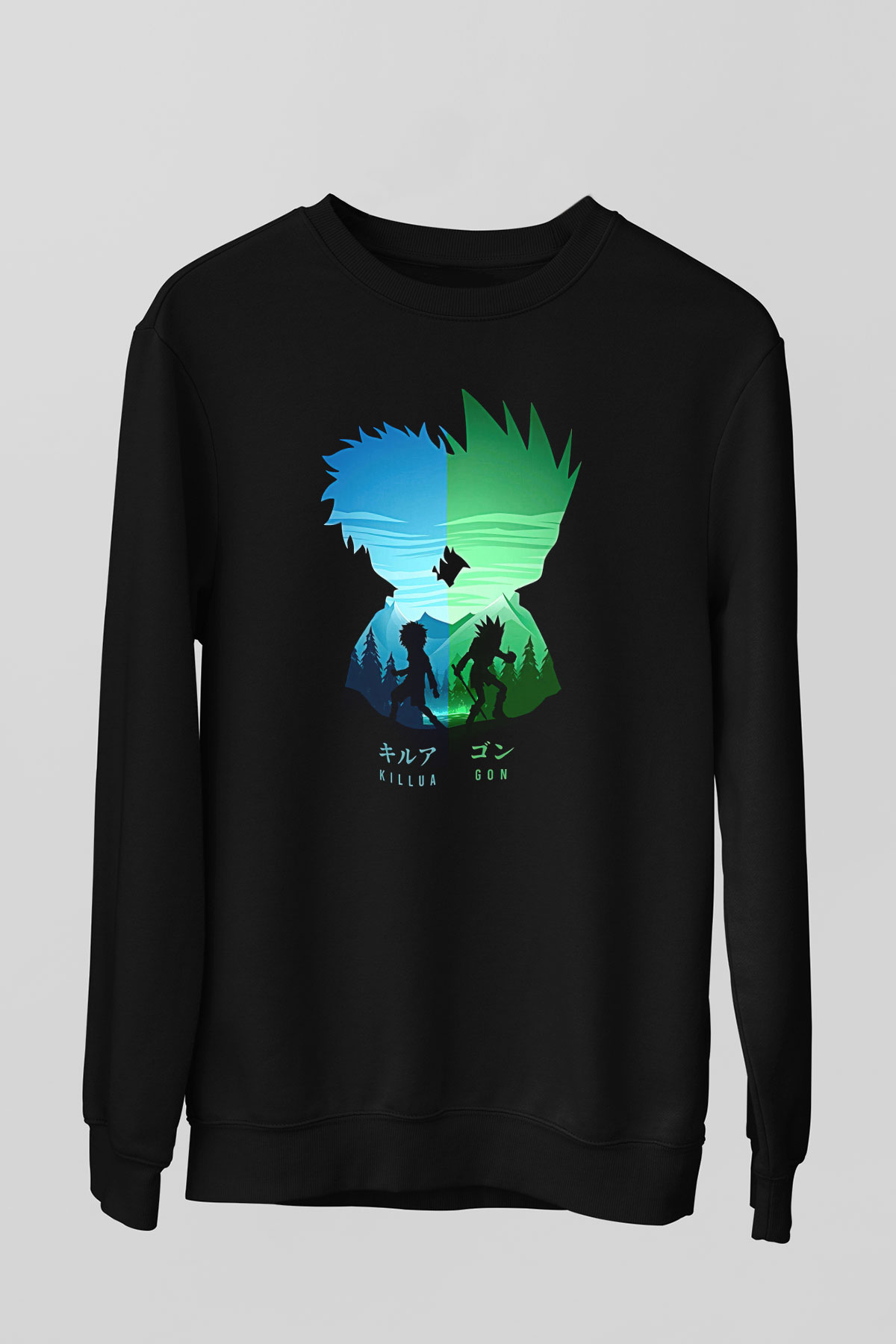 Hunter X Hunter Baskılı Unisex Siyah Sweatshirt