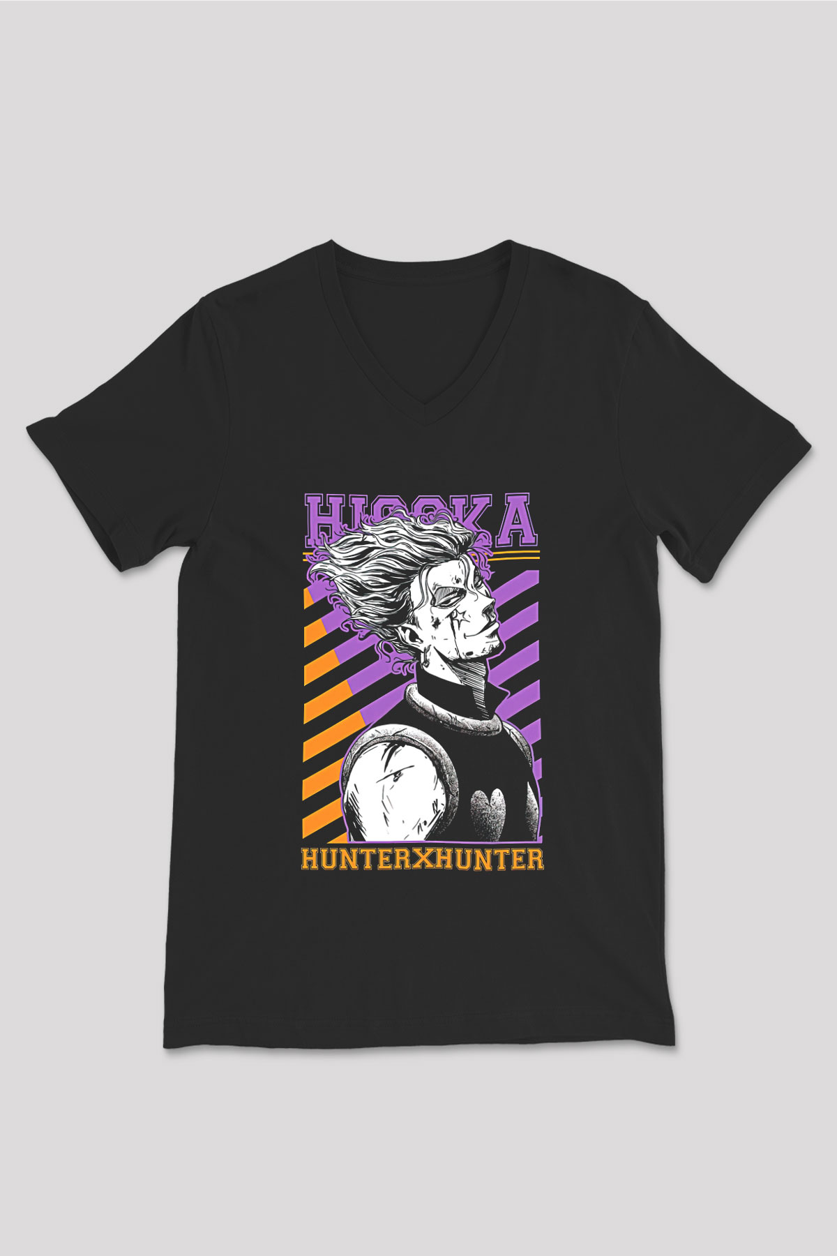 Hunter X Hunter Baskılı Unisex Siyah V Yaka Tişört - Tshirt