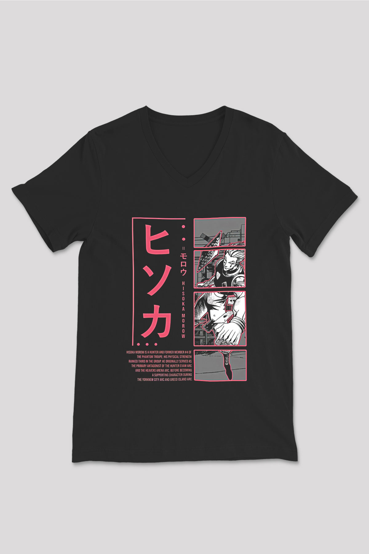 Hunter X Hunter Baskılı Unisex Siyah V Yaka Tişört - Tshirt