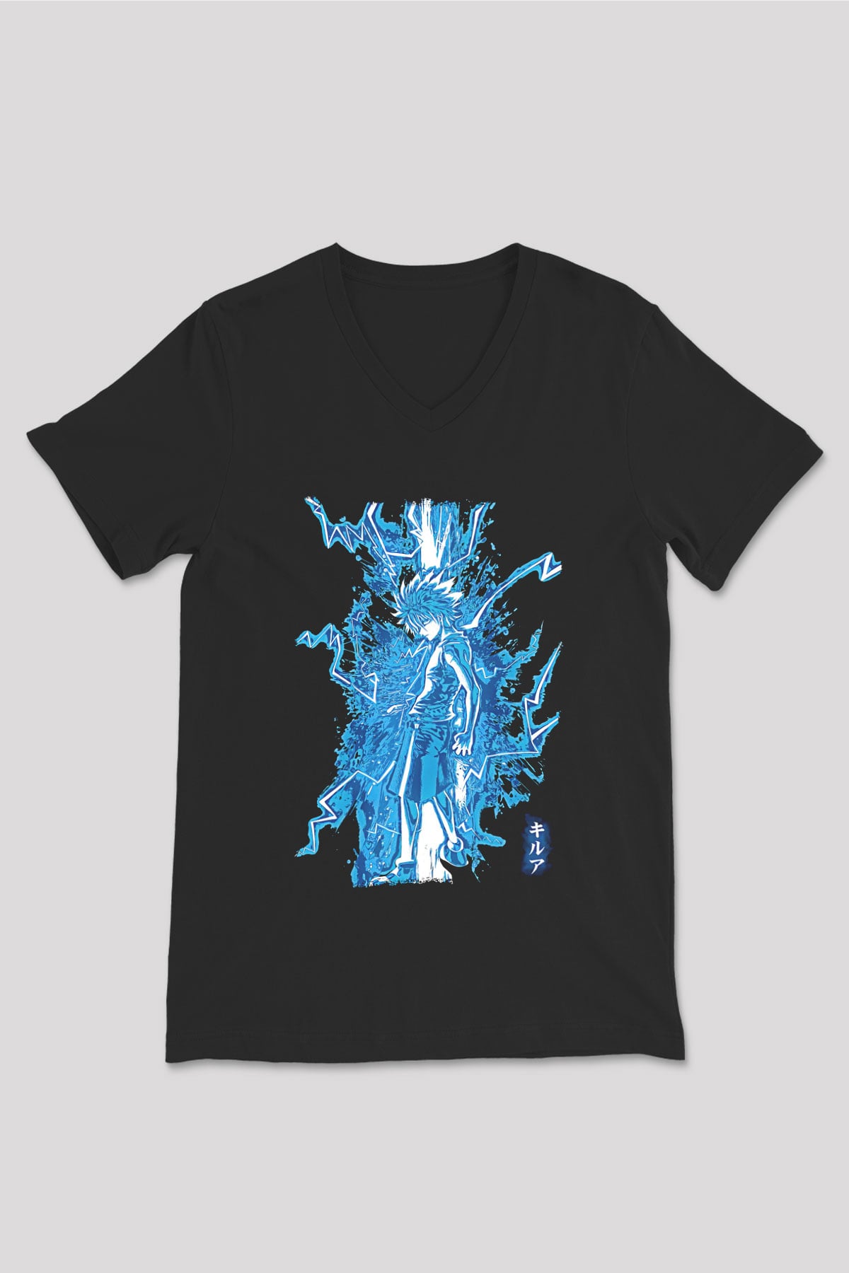 Hunter X Hunter Baskılı Unisex Siyah V Yaka Tişört - Tshirt