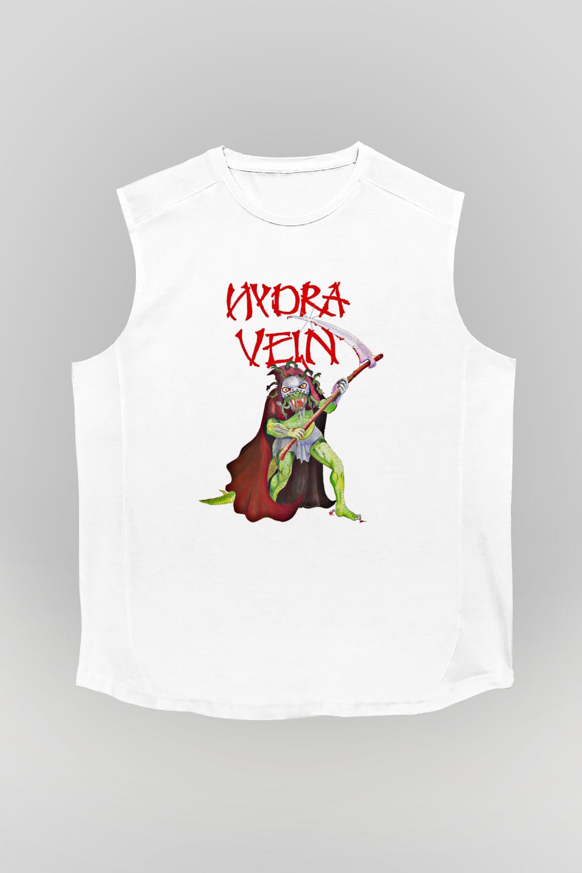 Hydra Vein Baskılı Unisex Beyaz Kolsuz Tişört