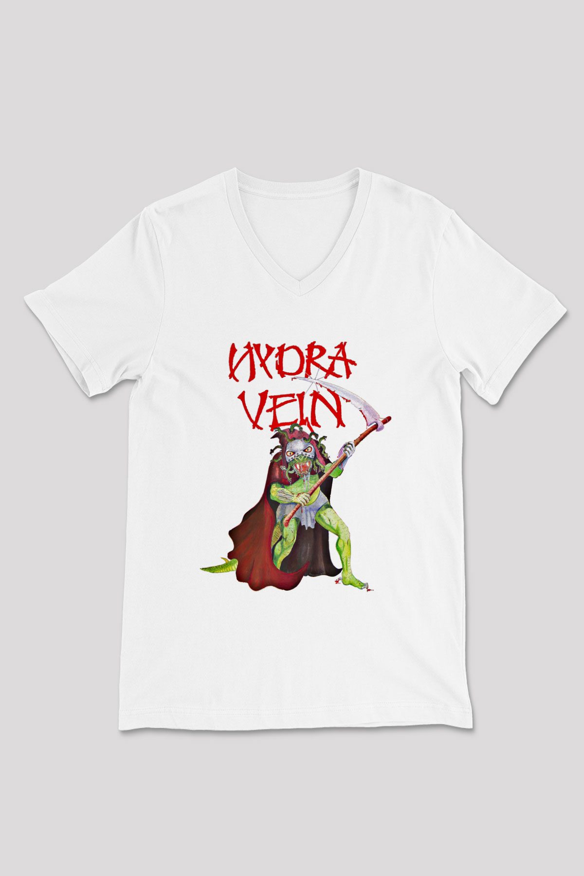 Hydra Vein Baskılı Unisex Beyaz V Yaka Tişört