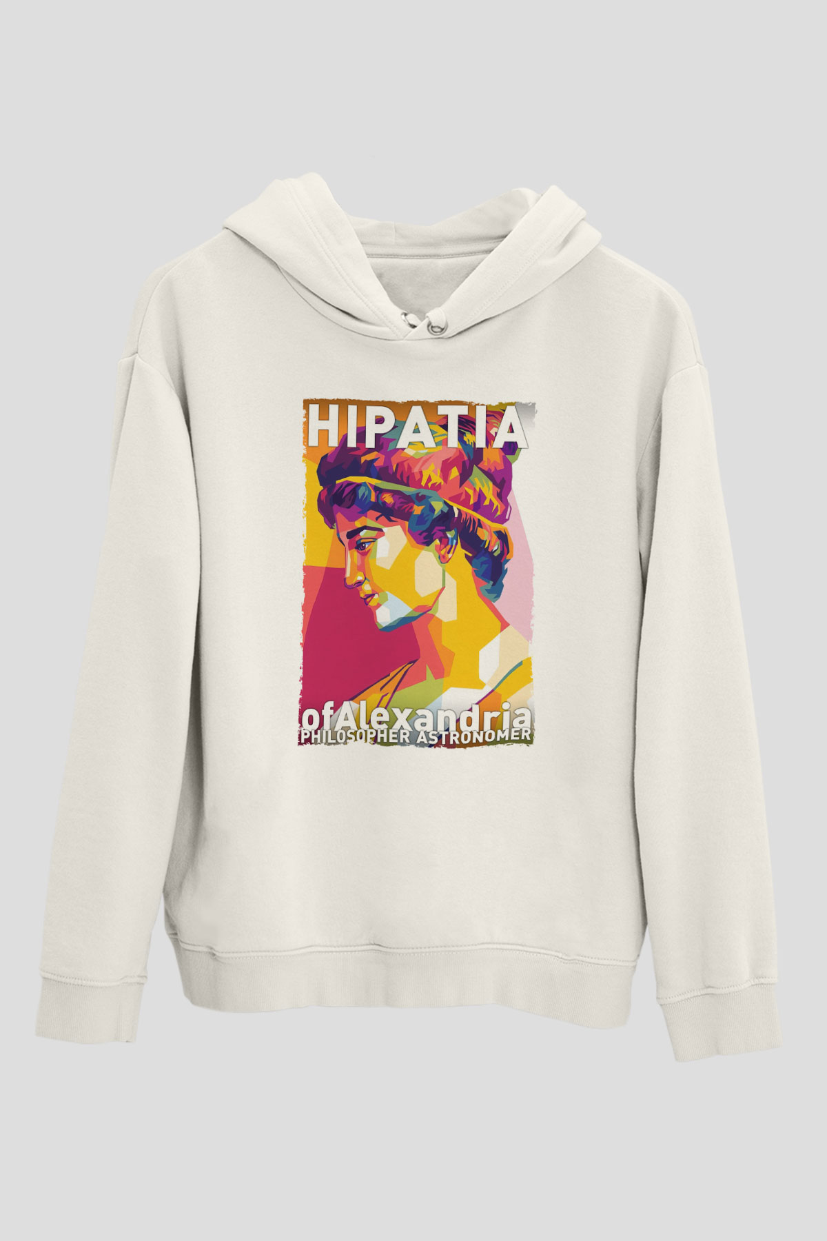 Hypatia of Alexandria Baskılı Unisex Ekru Hoodie