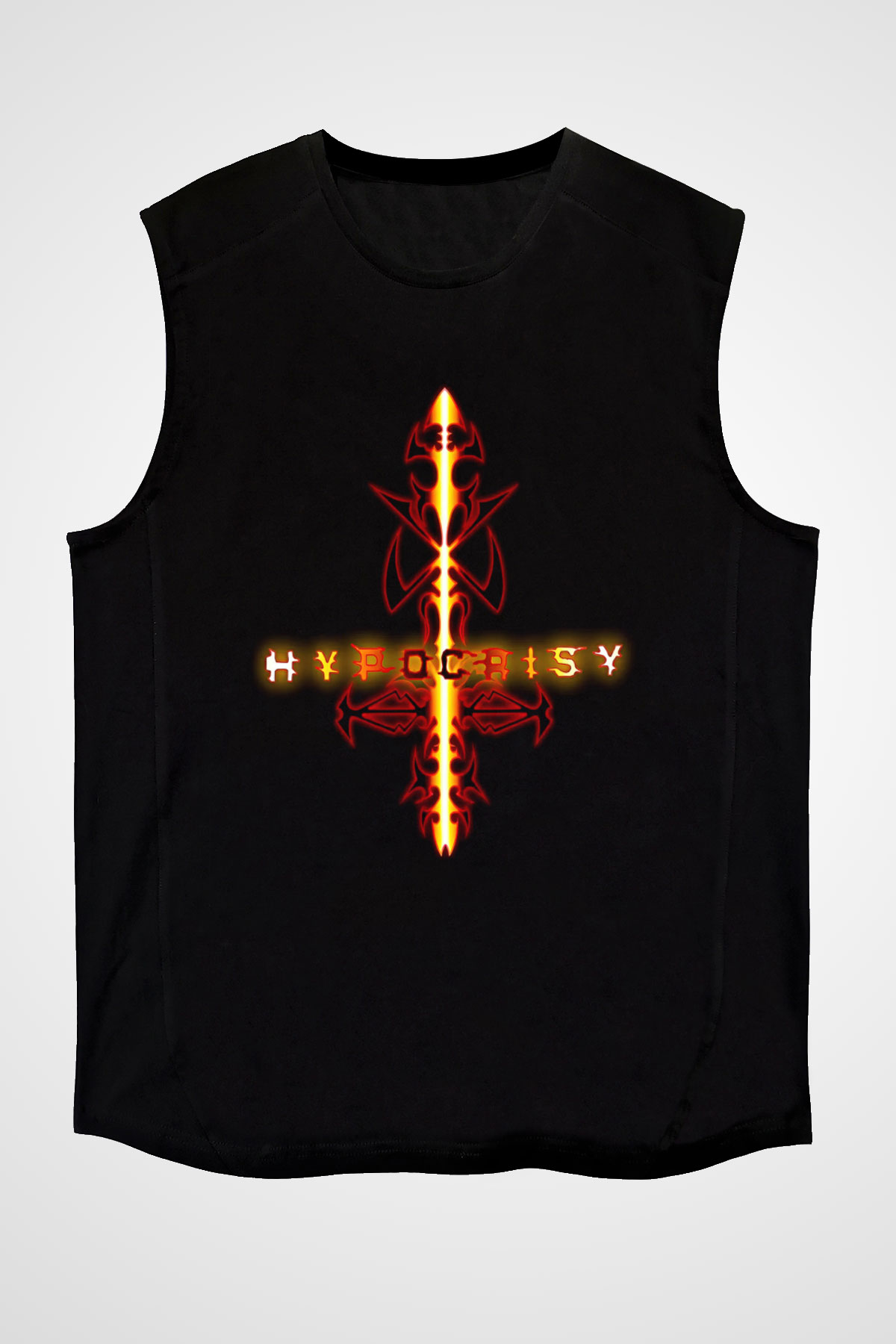 Hypocrispy Baskılı Unisex Siyah Kolsuz Tişört - Tshirt