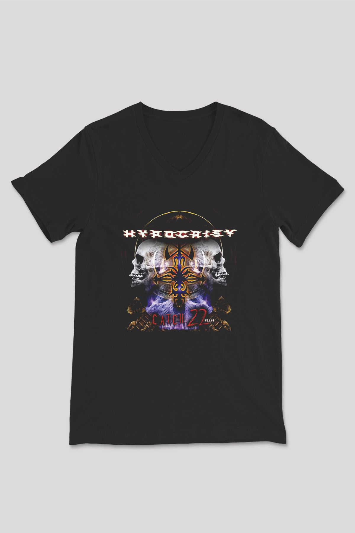Hypocrispy Baskılı Unisex Siyah V Yaka Tişört - Tshirt