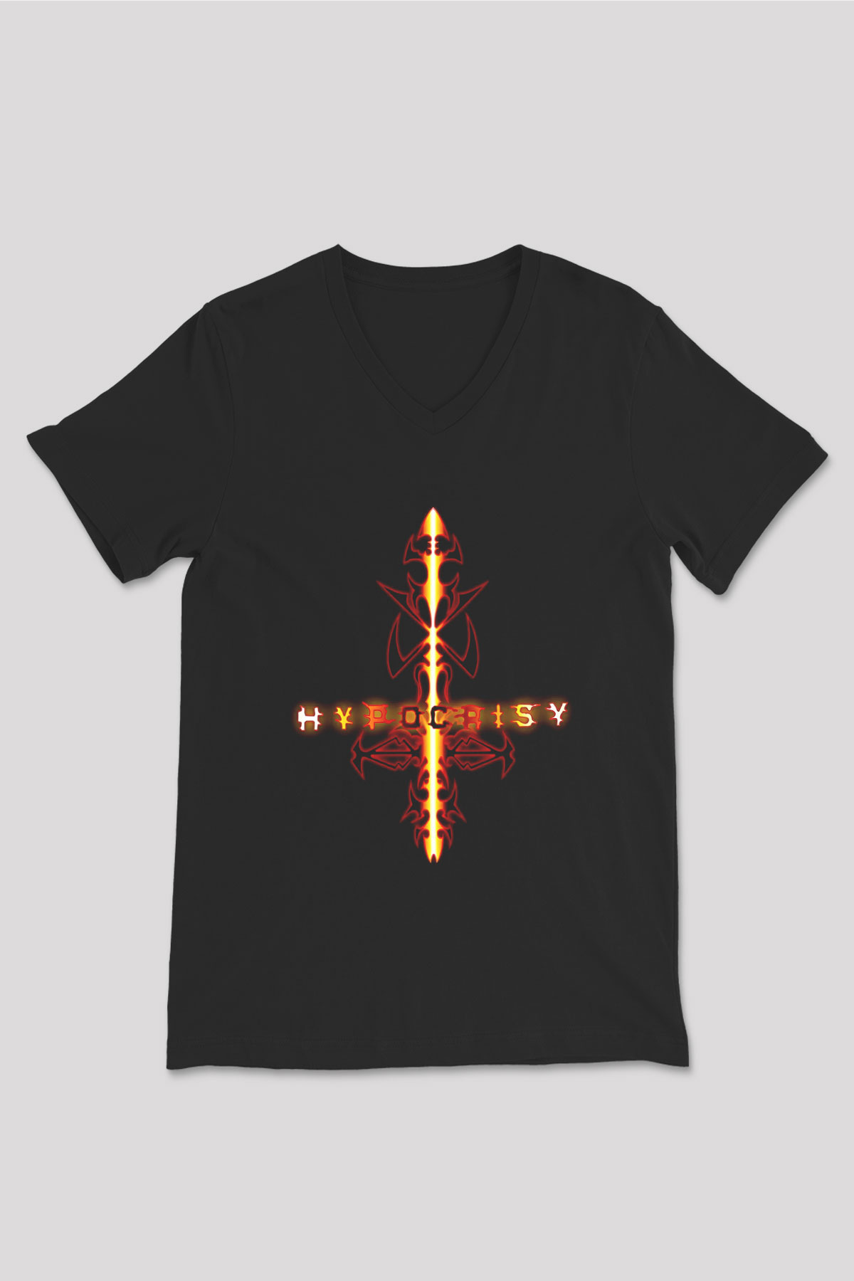 Hypocrispy Baskılı Unisex Siyah V Yaka Tişört - Tshirt