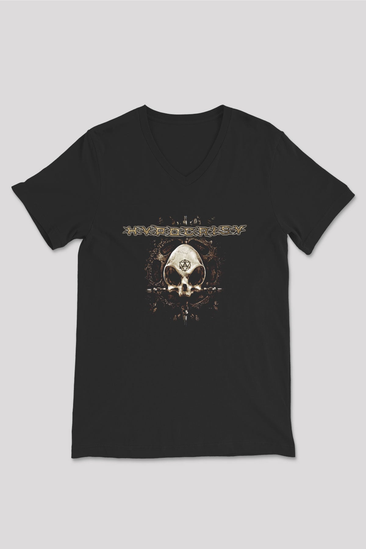 Hypocrispy Baskılı Unisex Siyah V Yaka Tişört - Tshirt