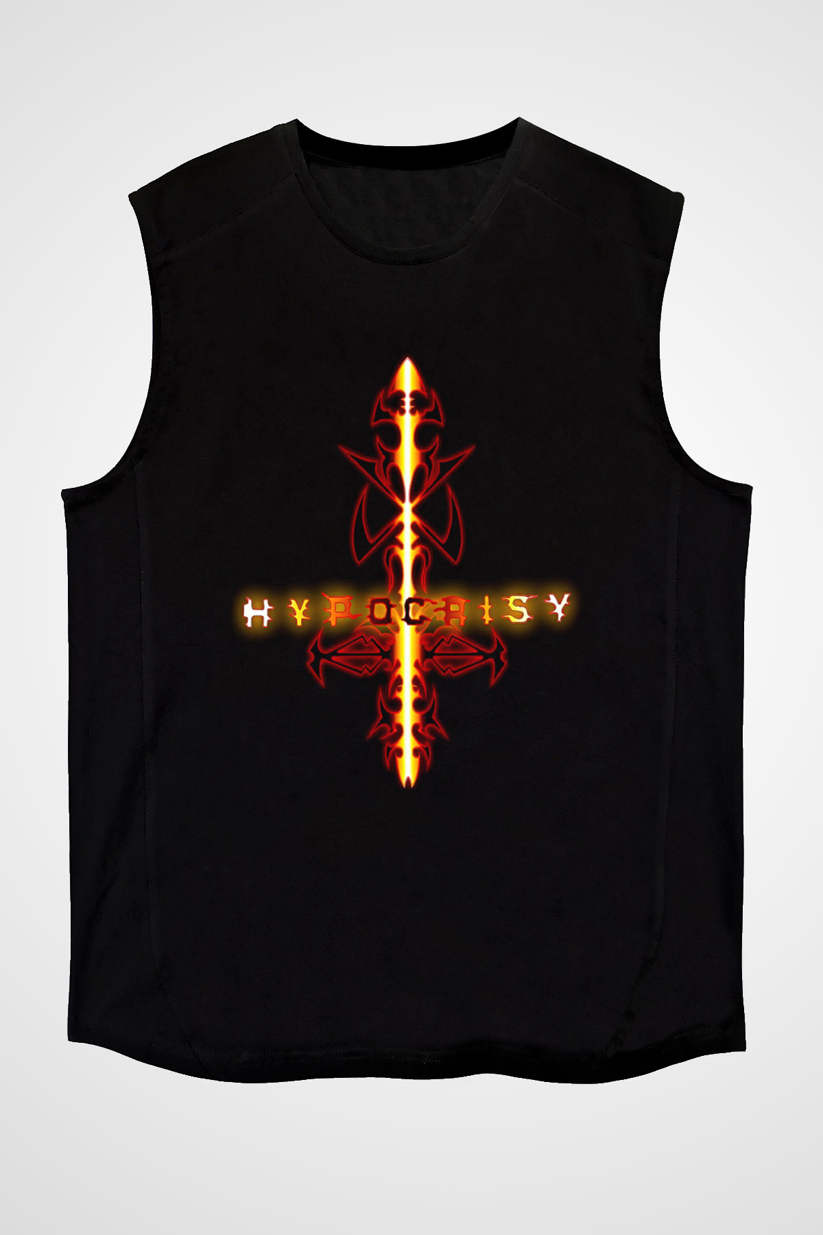 Hypocrisy Baskılı Unisex Siyah Kolsuz Tişört - Tshirt
