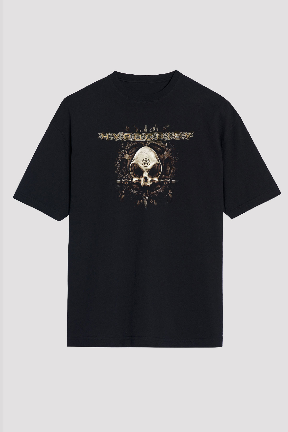 Hypocrisy Baskılı Unisex Siyah Oversize Tişört - Tshirt
