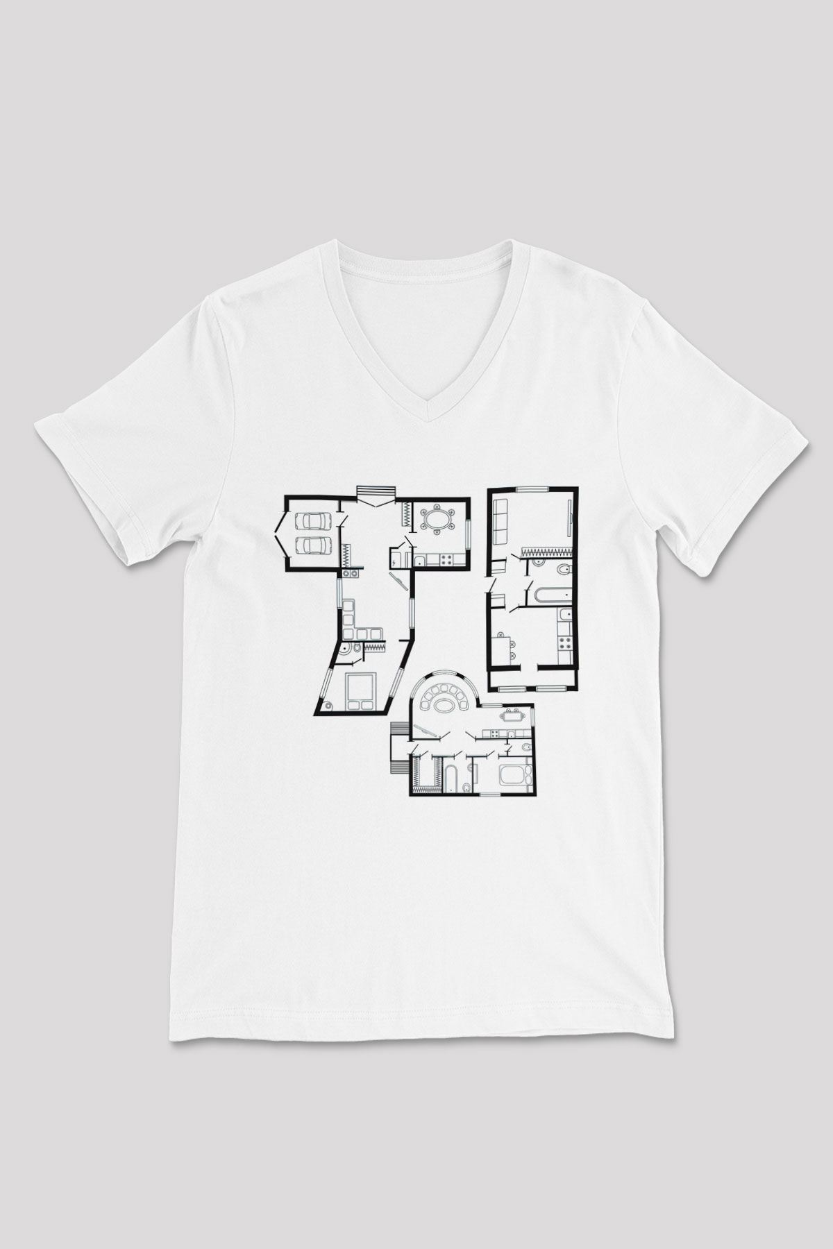 İç mimar Beyaz Unisex V Yaka Tişört T-Shirt