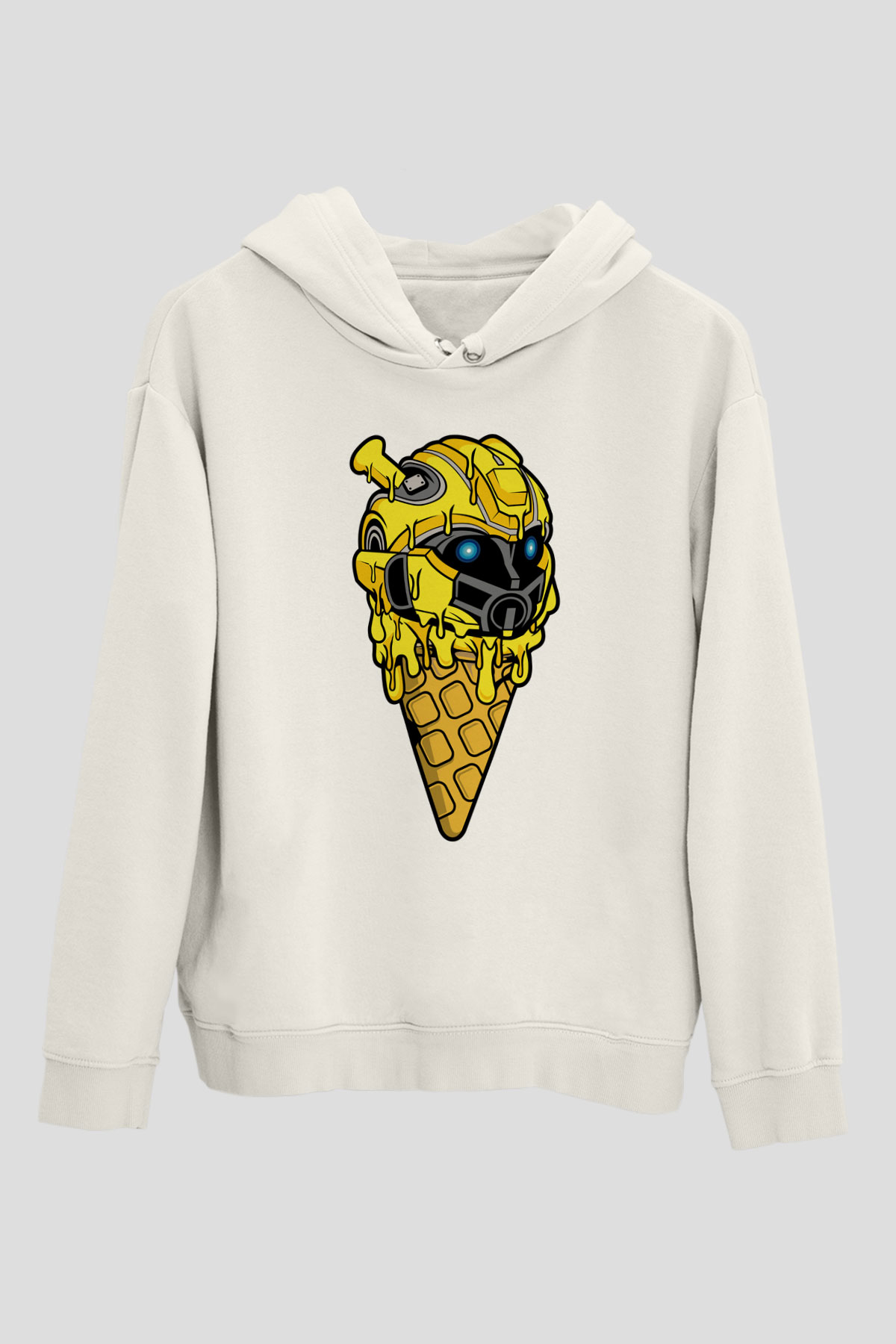 Ice Cream Bumble Bee Baskılı Unisex Beyaz Hoodie