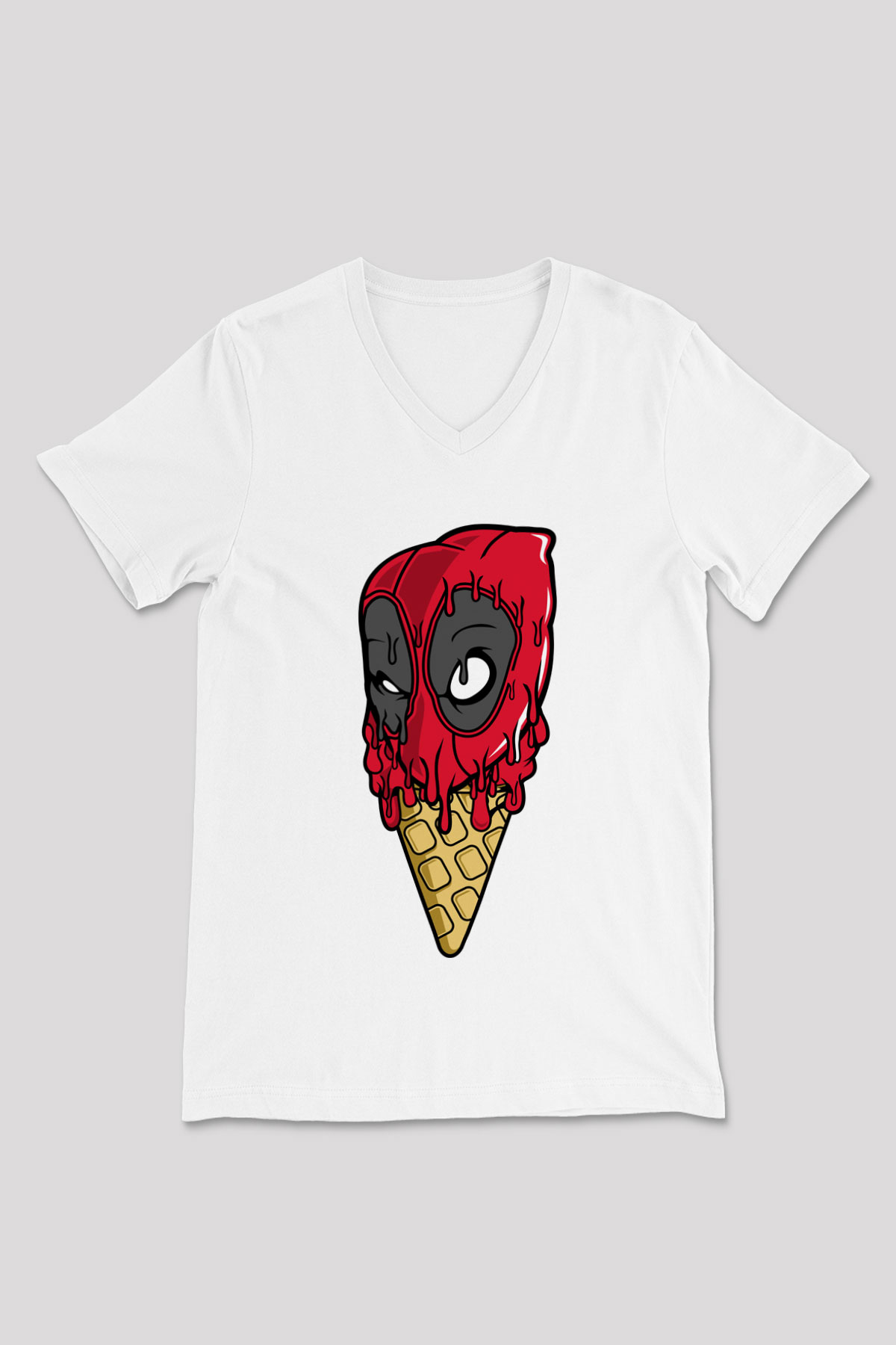 Ice Cream Dead Baskılı Unisex Beyaz V Yaka Tişört