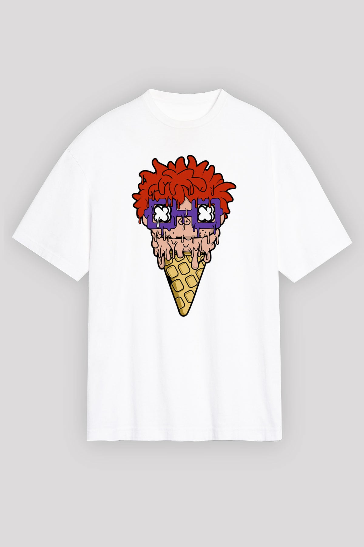 Ice Cream Rugrat Baskılı Unisex Beyaz Oversize Tişört