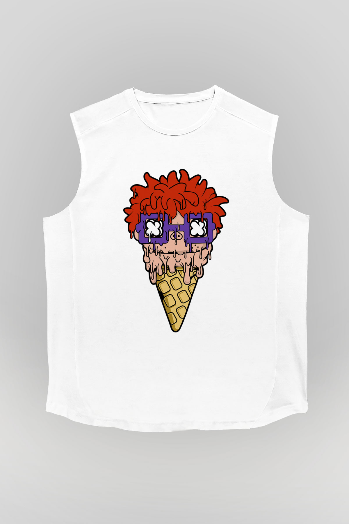 Ice Cream Rugrat Baskılı Unisex Beyaz Kolsuz Tişört