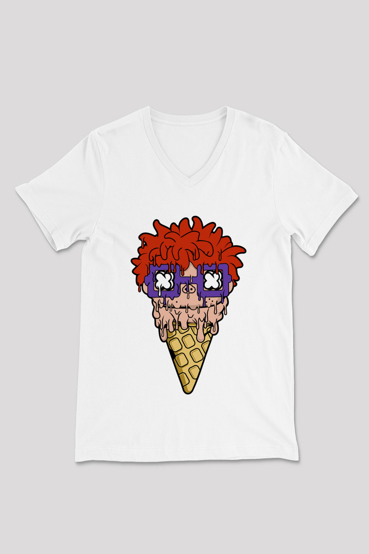 Ice Cream Rugrat Baskılı Unisex Beyaz V Yaka Tişört