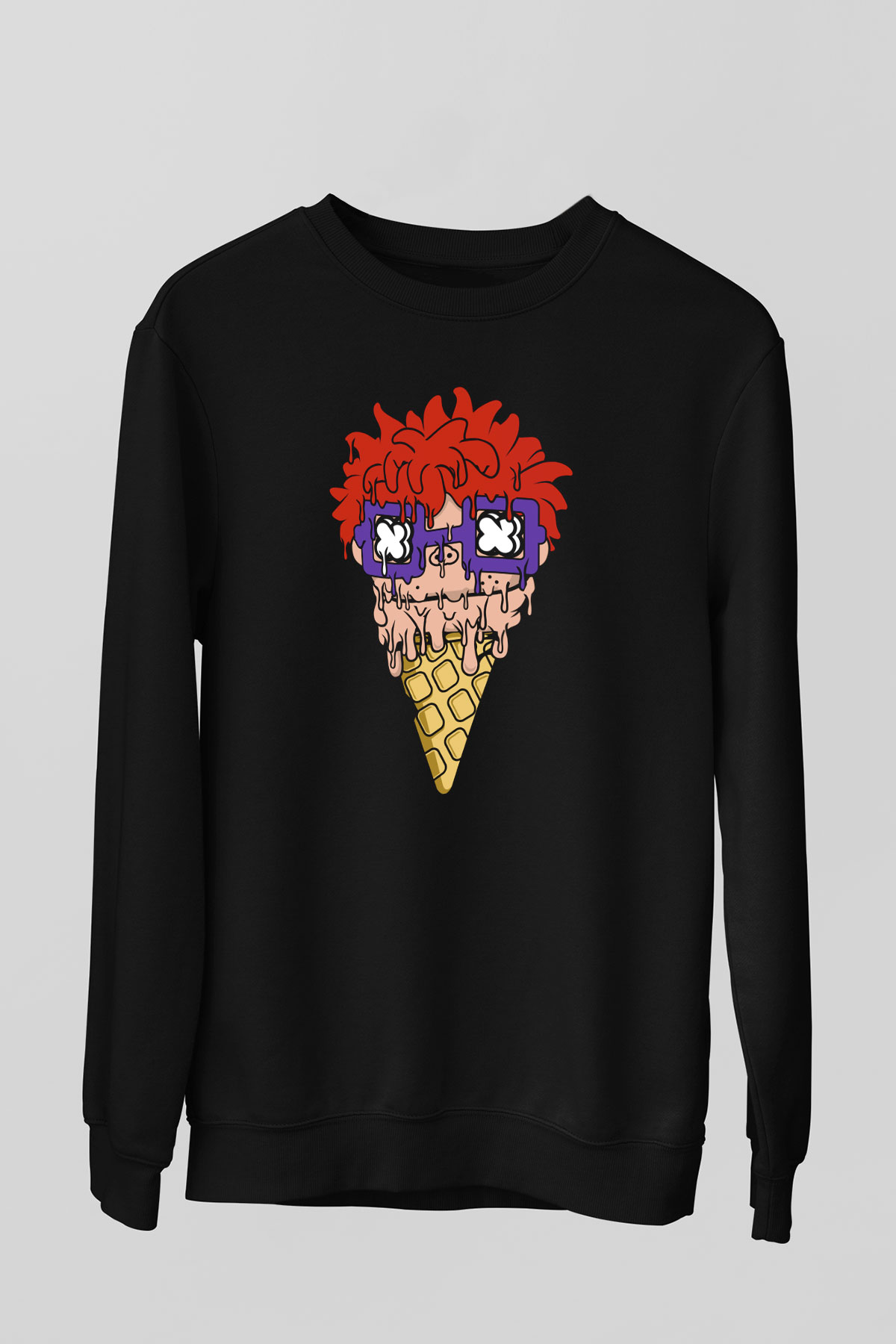 Ice Cream Rugrat Baskılı Unisex Siyah Sweatshirt