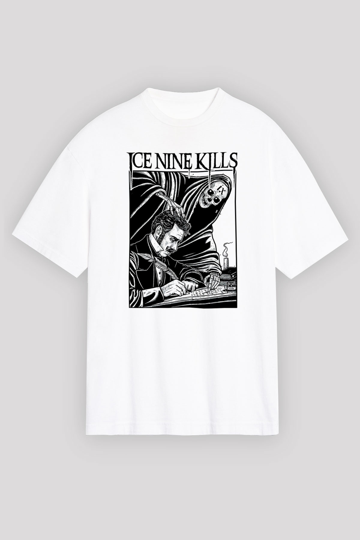 Ice Nine Kills Baskılı Beyaz Unisex Oversize Tişört - Tshirt