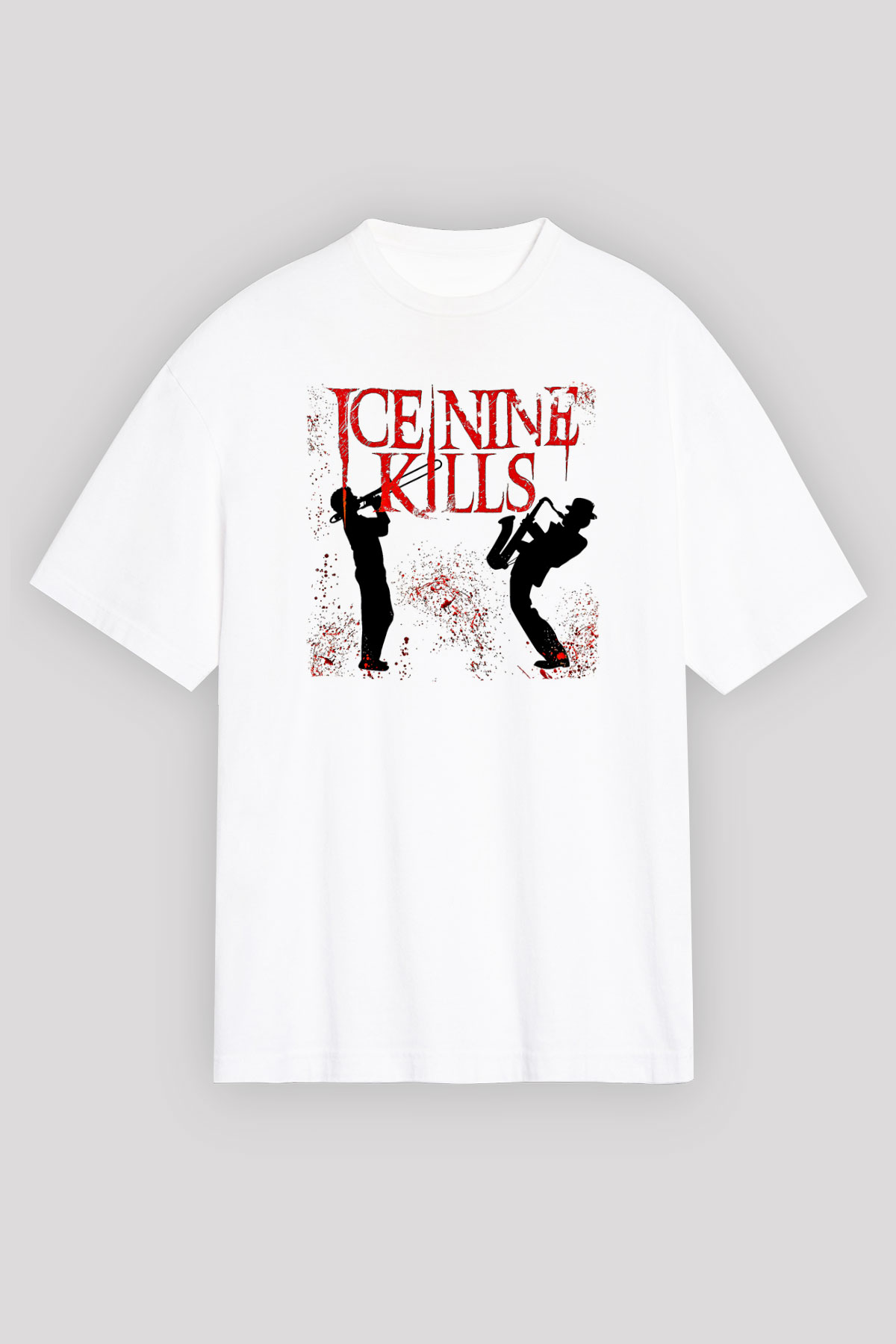Ice Nine Kills Baskılı Beyaz Unisex Oversize Tişört - Tshirt