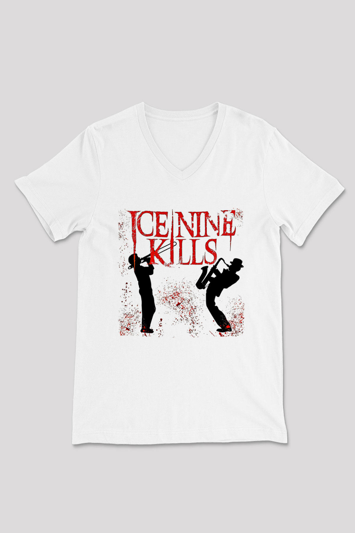 Ice Nine Kills Baskılı Beyaz Unisex V Yaka Tişört - Tshirt
