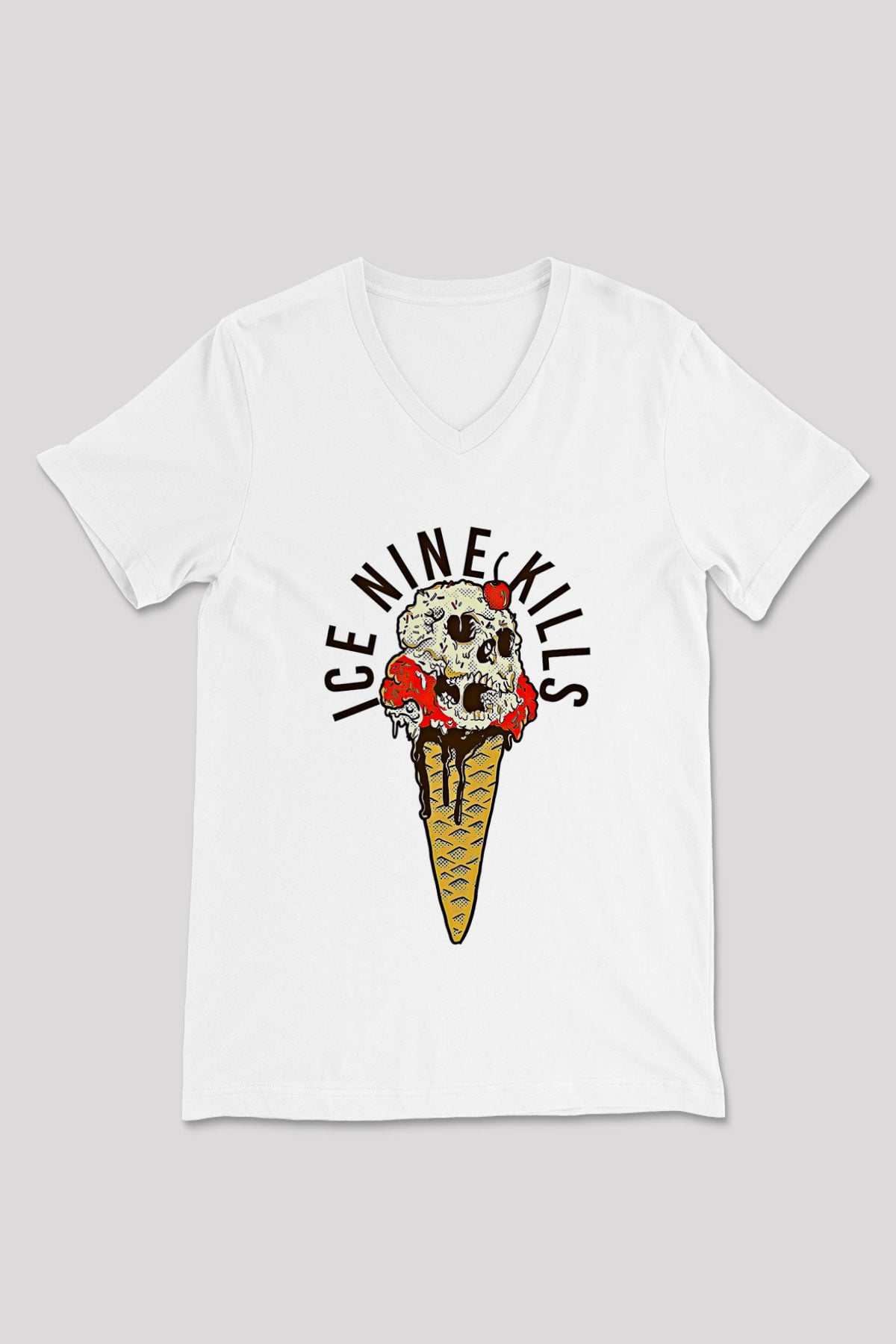 Ice Nine Kills Baskılı Beyaz Unisex V Yaka Tişört - Tshirt