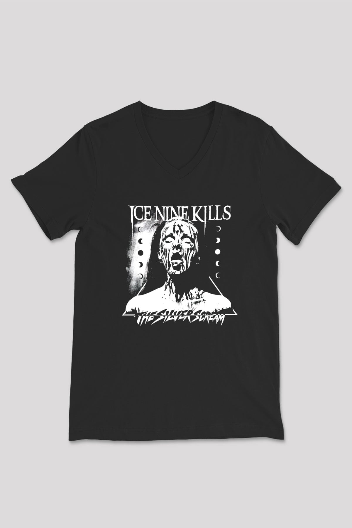 Ice Nine Kills Baskılı Unisex Siyah V Yaka Tişört - Tshirt