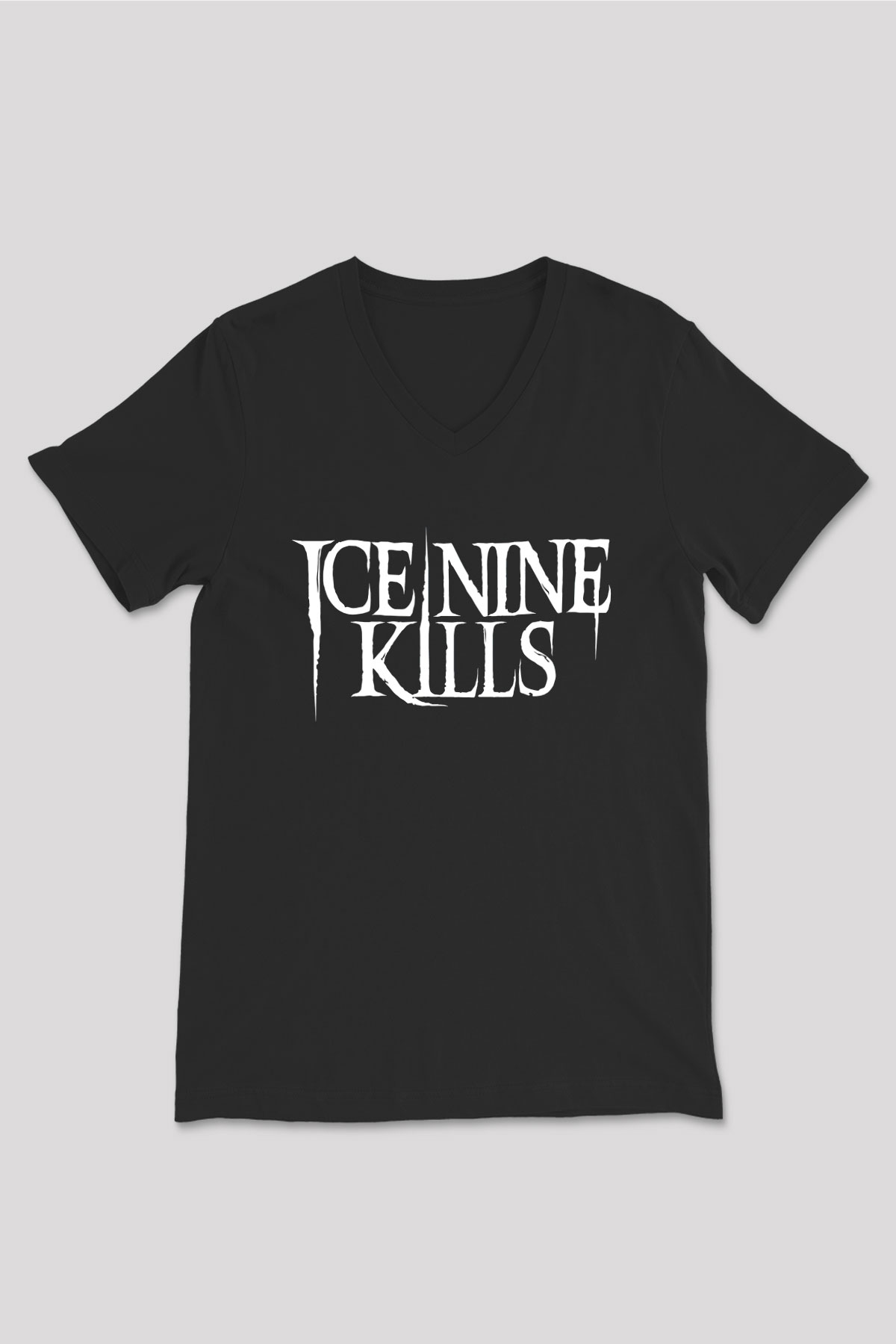 Ice Nine Kills Baskılı Unisex Siyah V Yaka Tişört - Tshirt