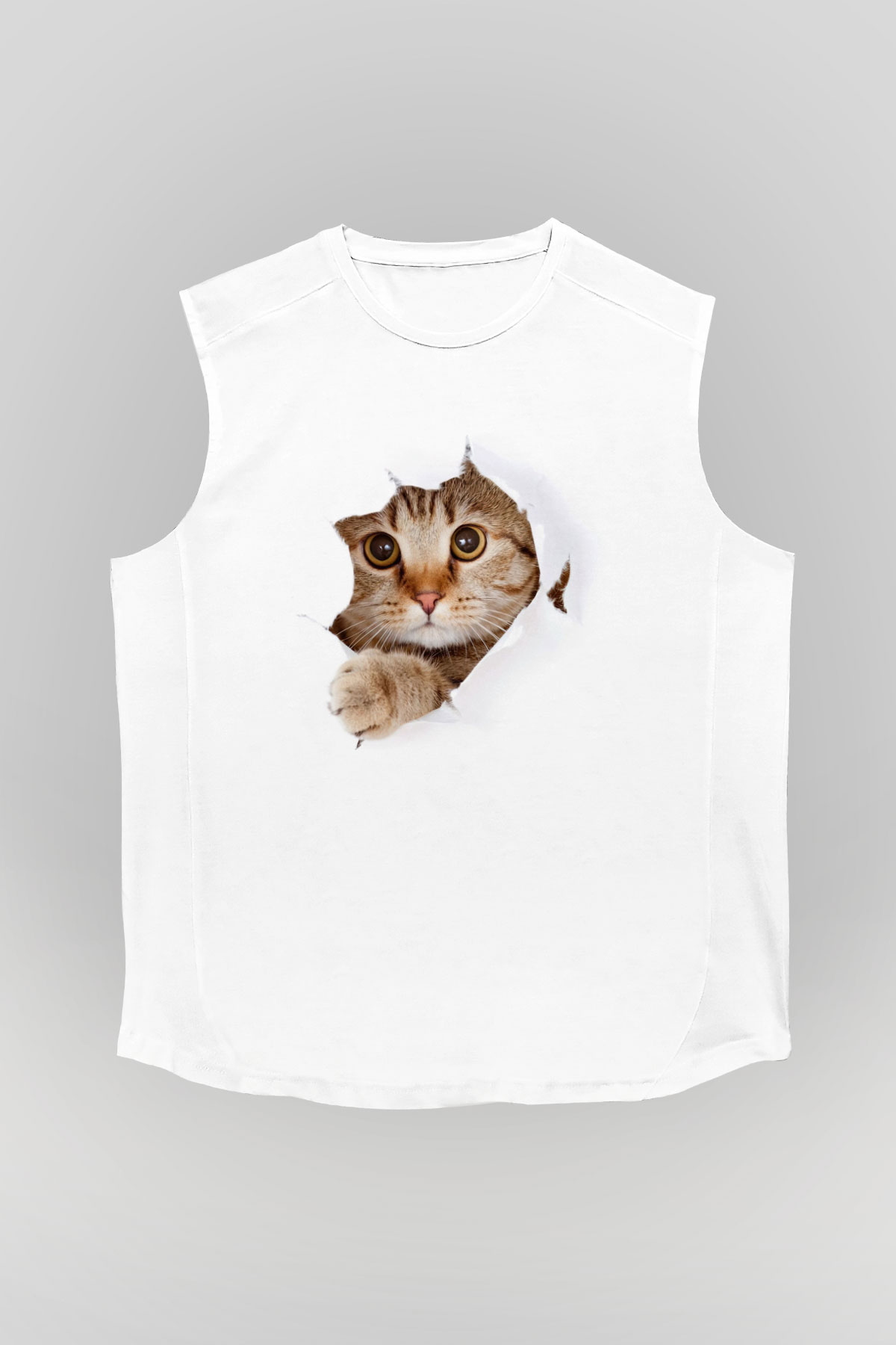 İçimdeki Şirin Kedi Temalı Baskılı Unisex Beyaz  Kolsuz Tişört