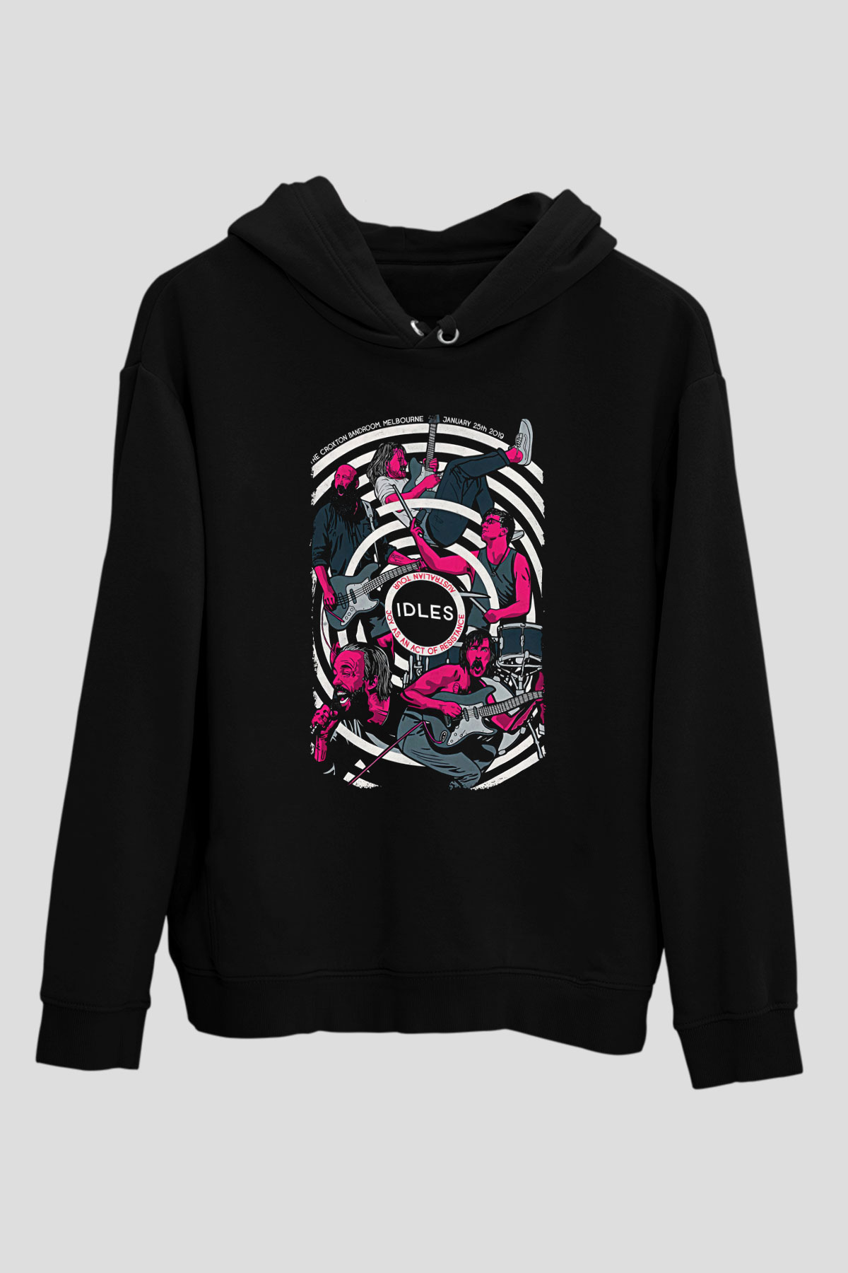 Idles Baskılı Unisex Siyah Kapüşonlu Sweatshirt