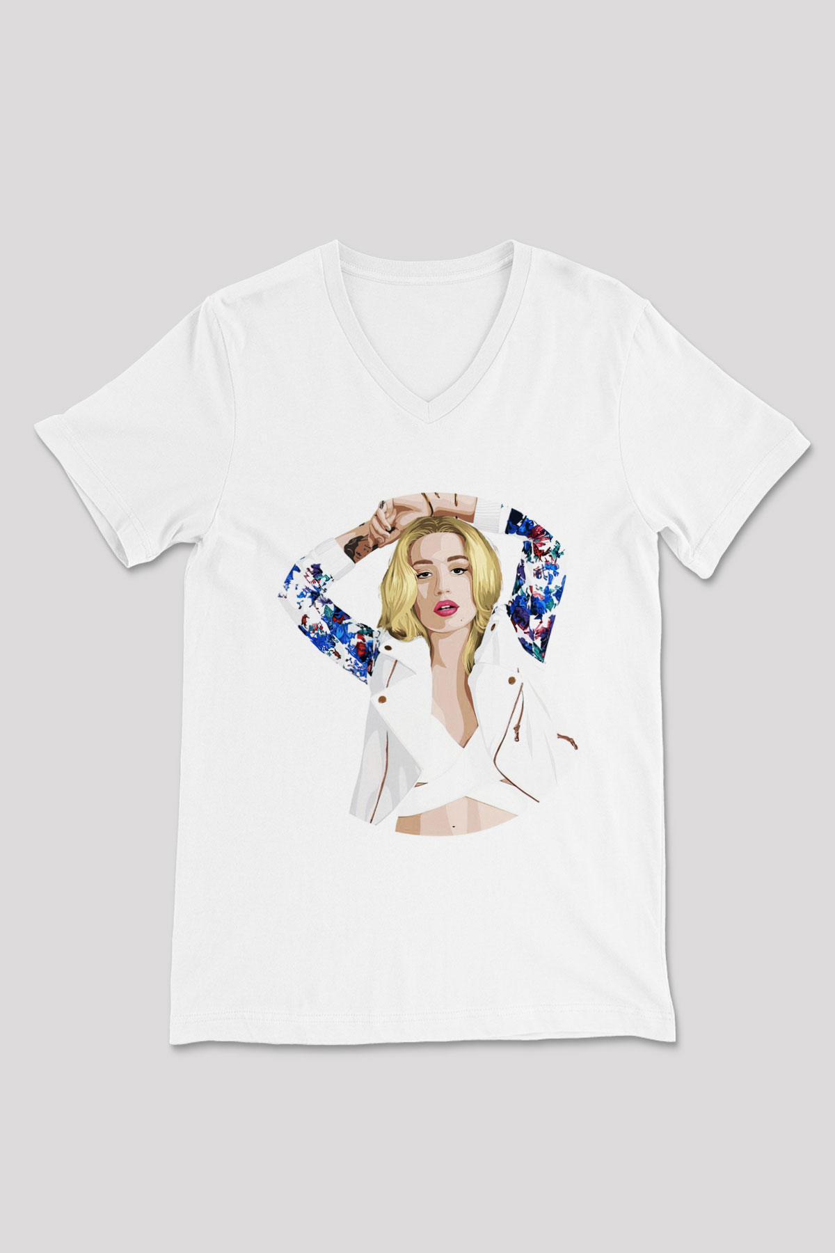 Iggy Azalea Beyaz Unisex V Yaka Tişört