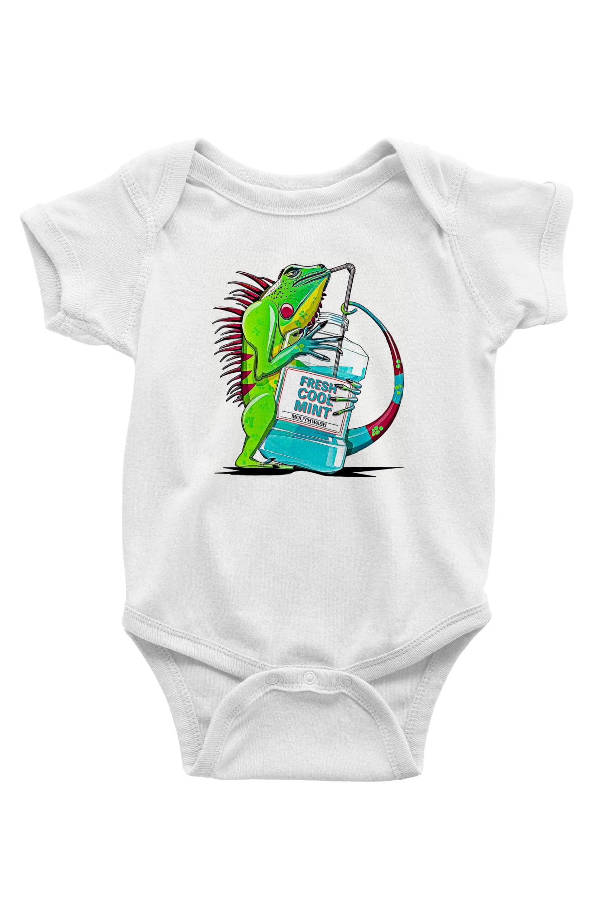 İguana Baskılı Beyaz Unisex Bebek Body - Zıbın