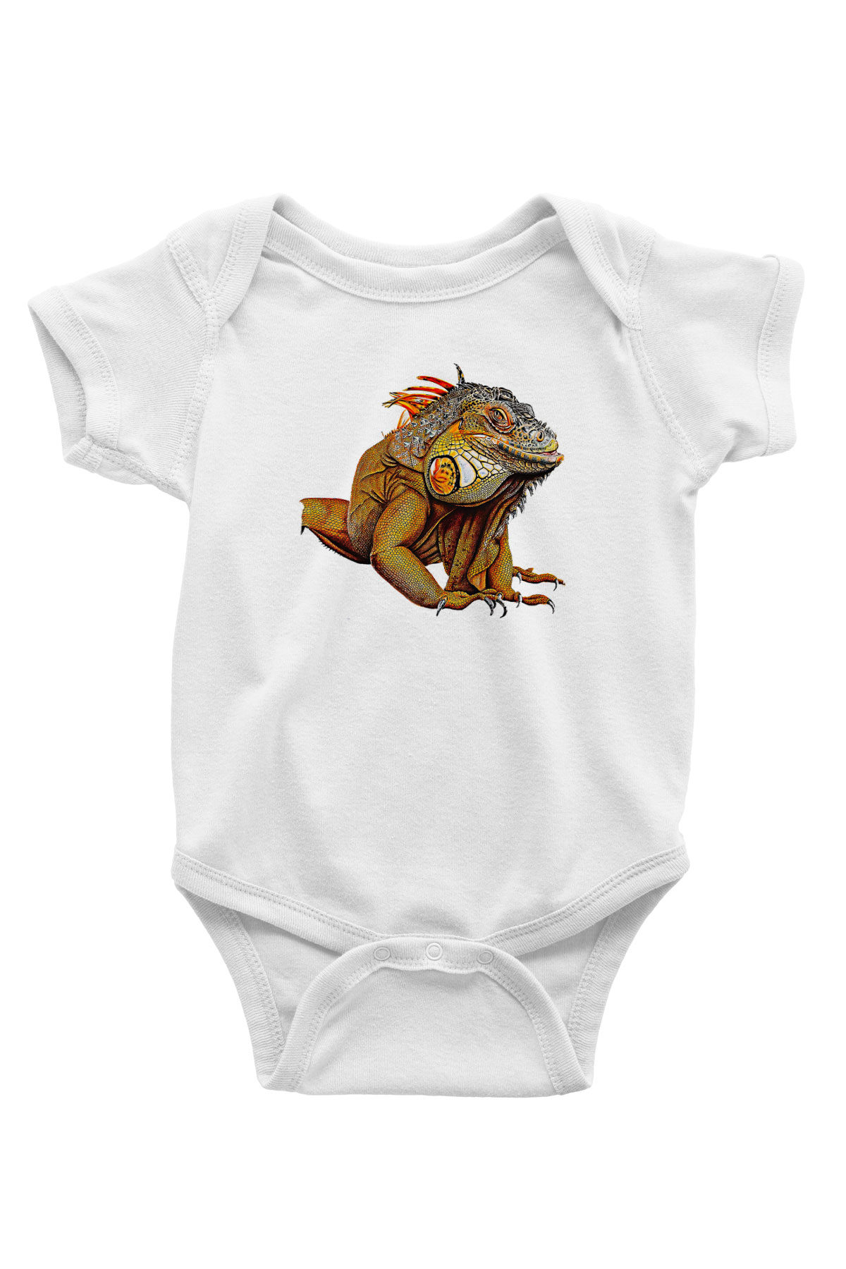 İguana Baskılı Beyaz Unisex Bebek Body - Zıbın
