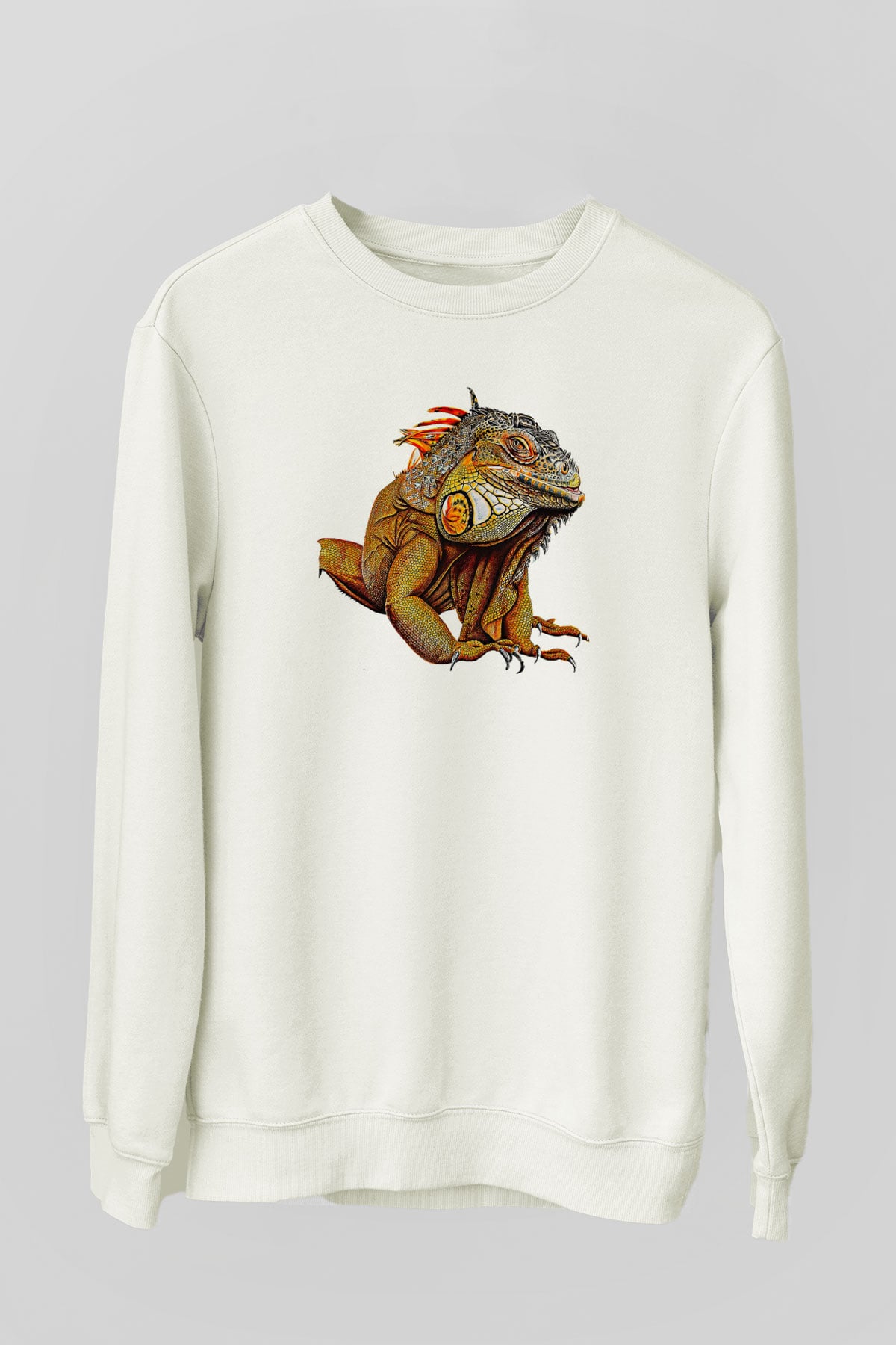 İguana Baskılı Beyaz Unisex Sweatshirt