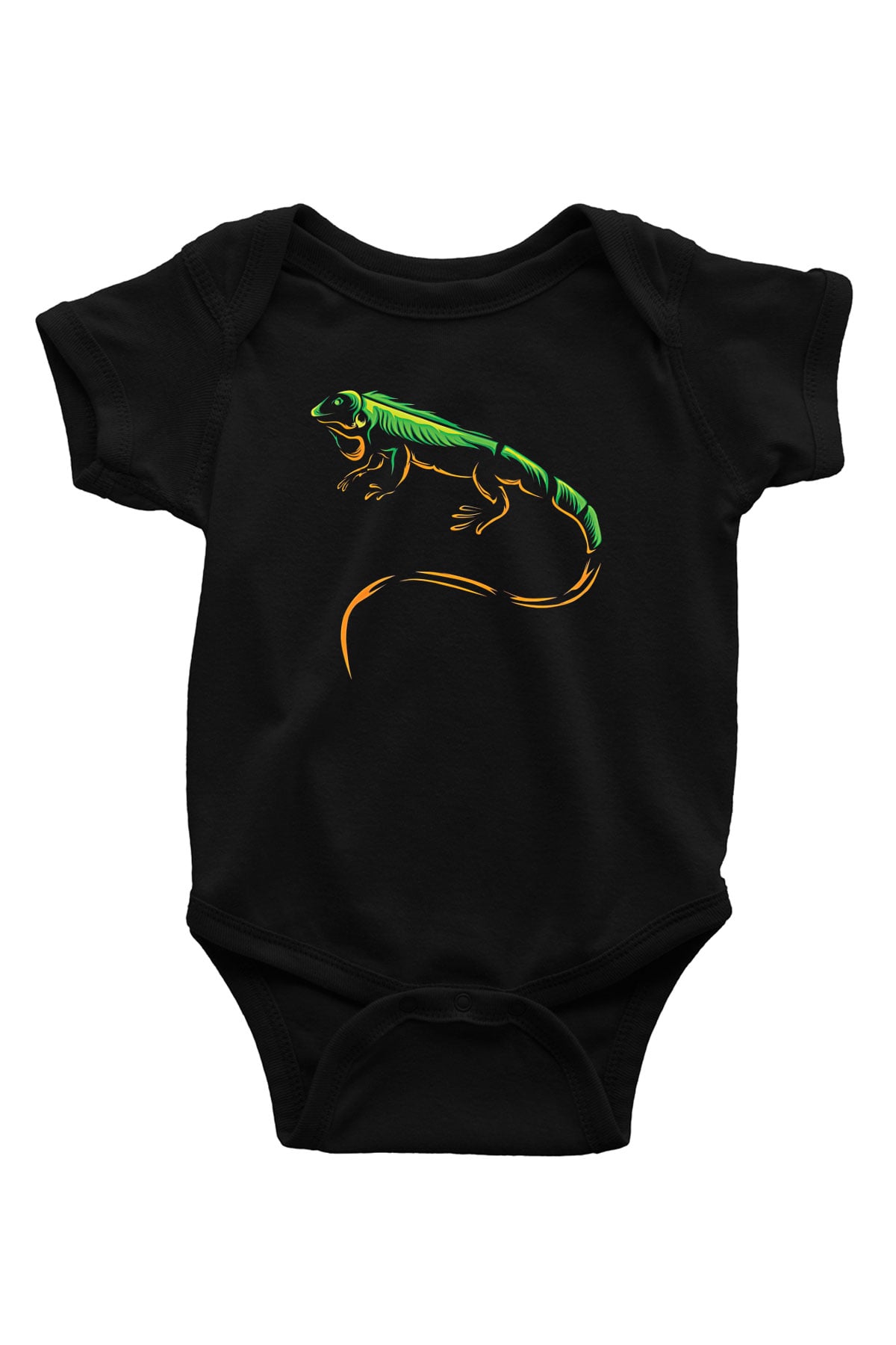 İguana Baskılı Unisex Siyah Bebek Body - Zıbın