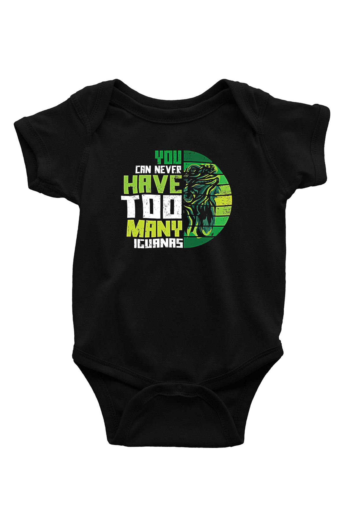 İguana Baskılı Unisex Siyah Bebek Body - Zıbın
