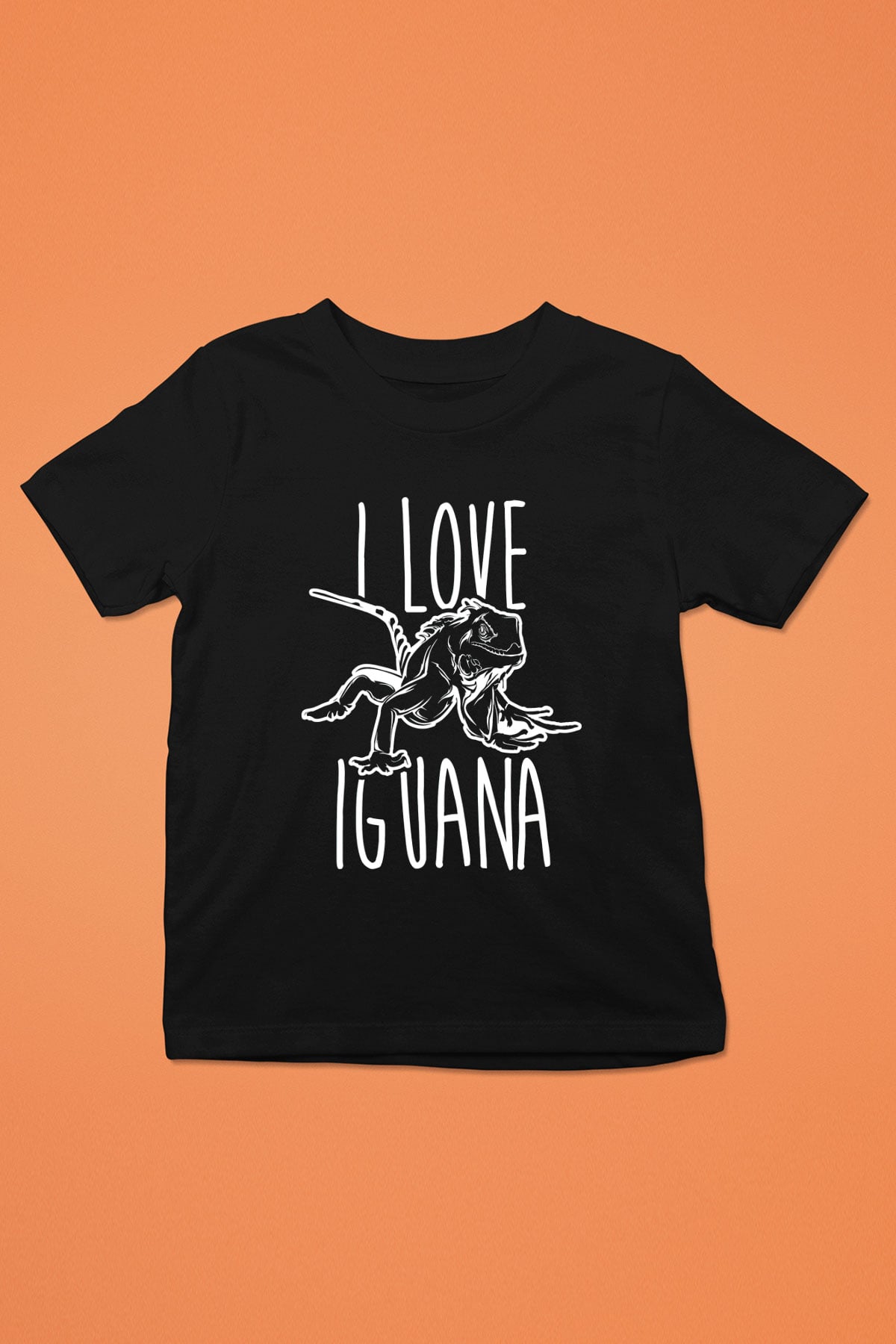 İguana Baskılı Unisex Siyah Çocuk Tişört - Tshirt