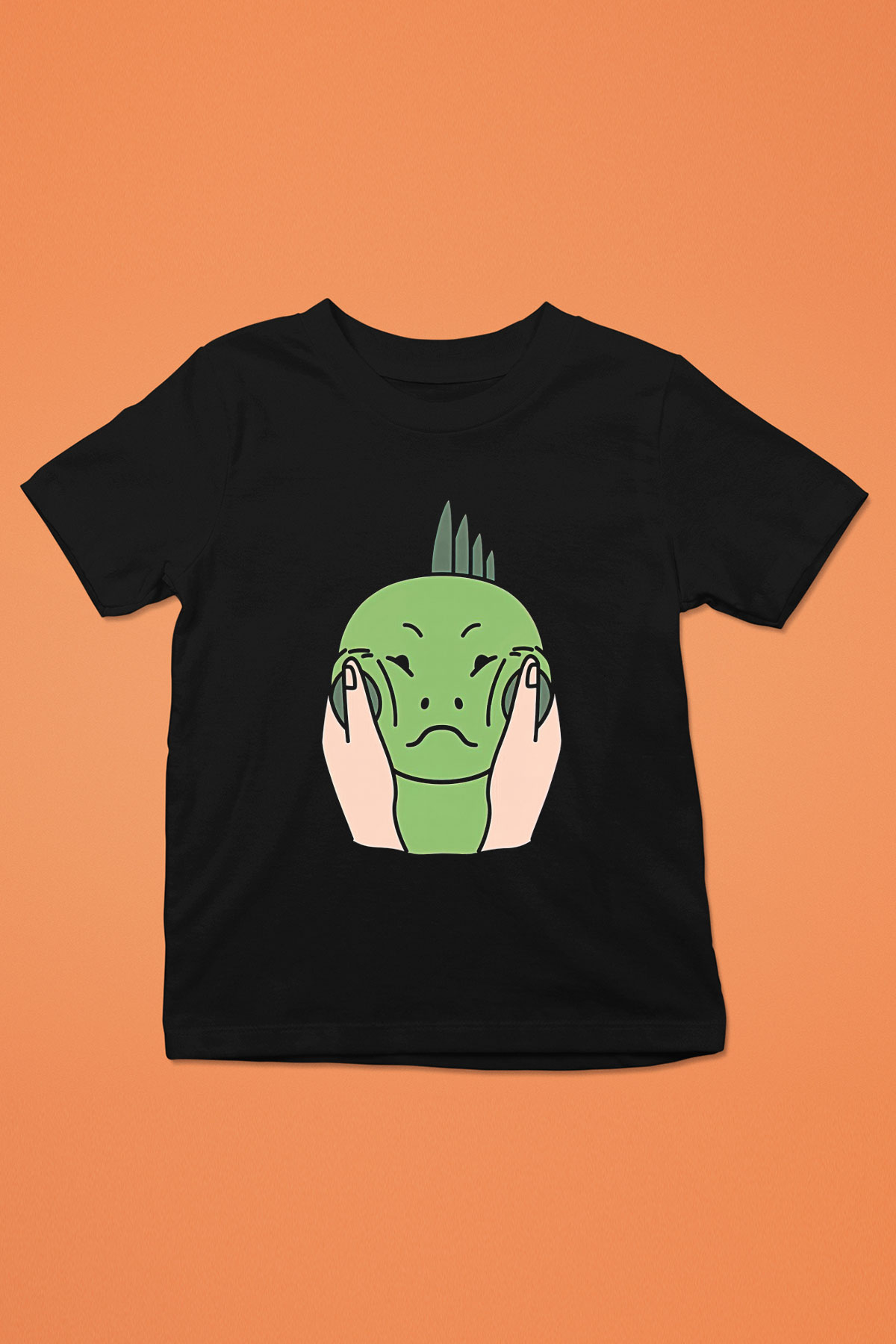 İguana Baskılı Unisex Siyah Çocuk Tişört - Tshirt