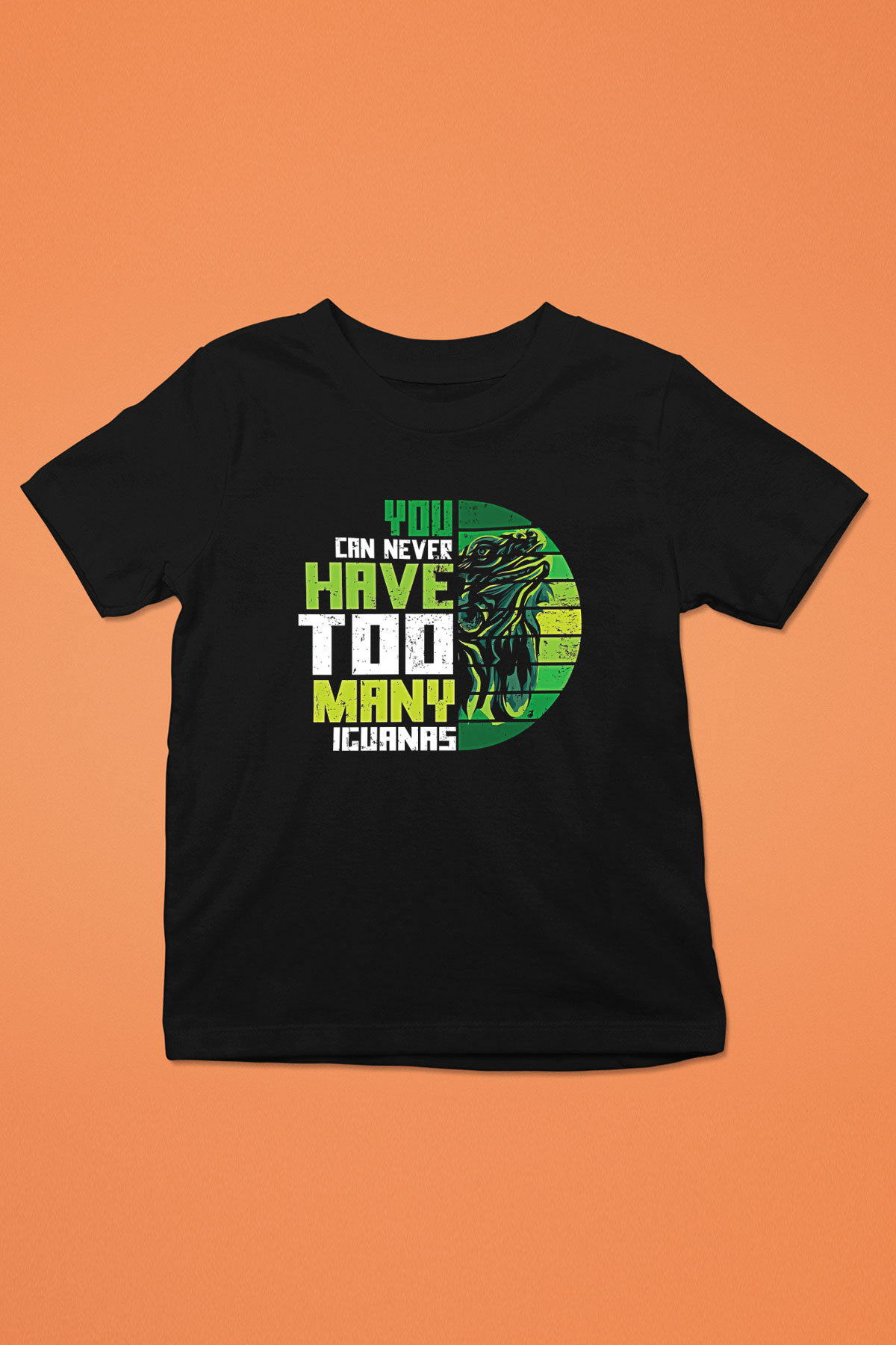 İguana Baskılı Unisex Siyah Çocuk Tişört - Tshirt