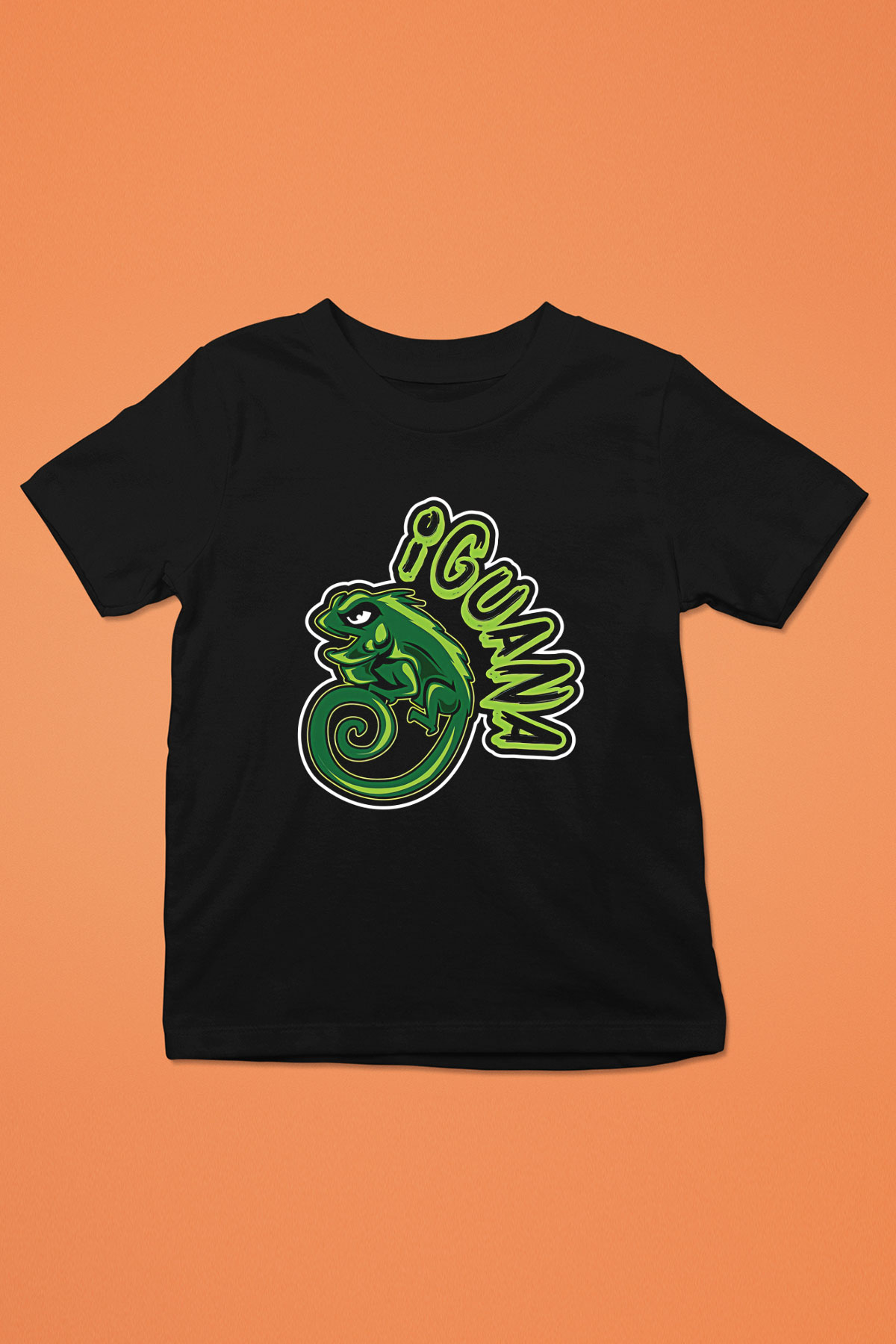 İguana Baskılı Unisex Siyah Çocuk Tişört - Tshirt