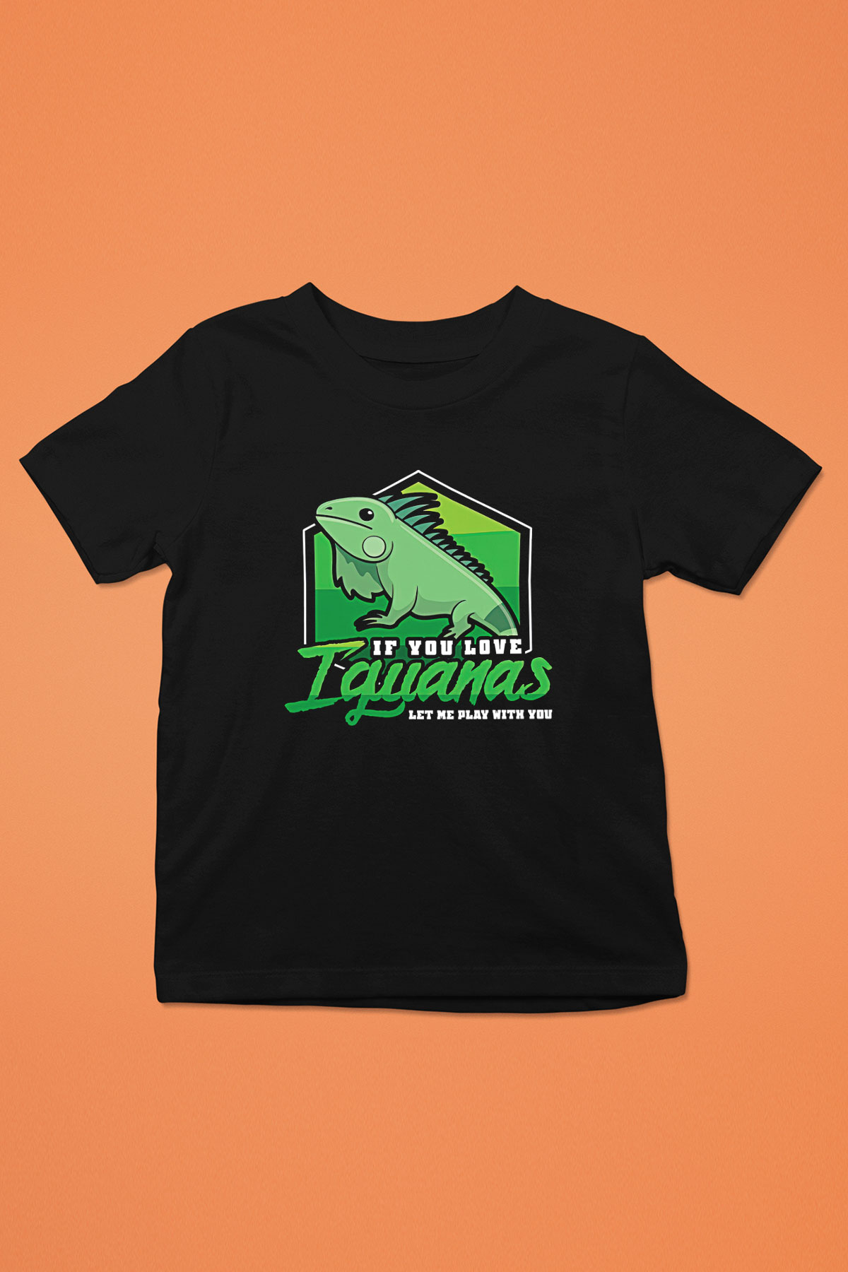 İguana Baskılı Unisex Siyah Çocuk Tişört - Tshirt