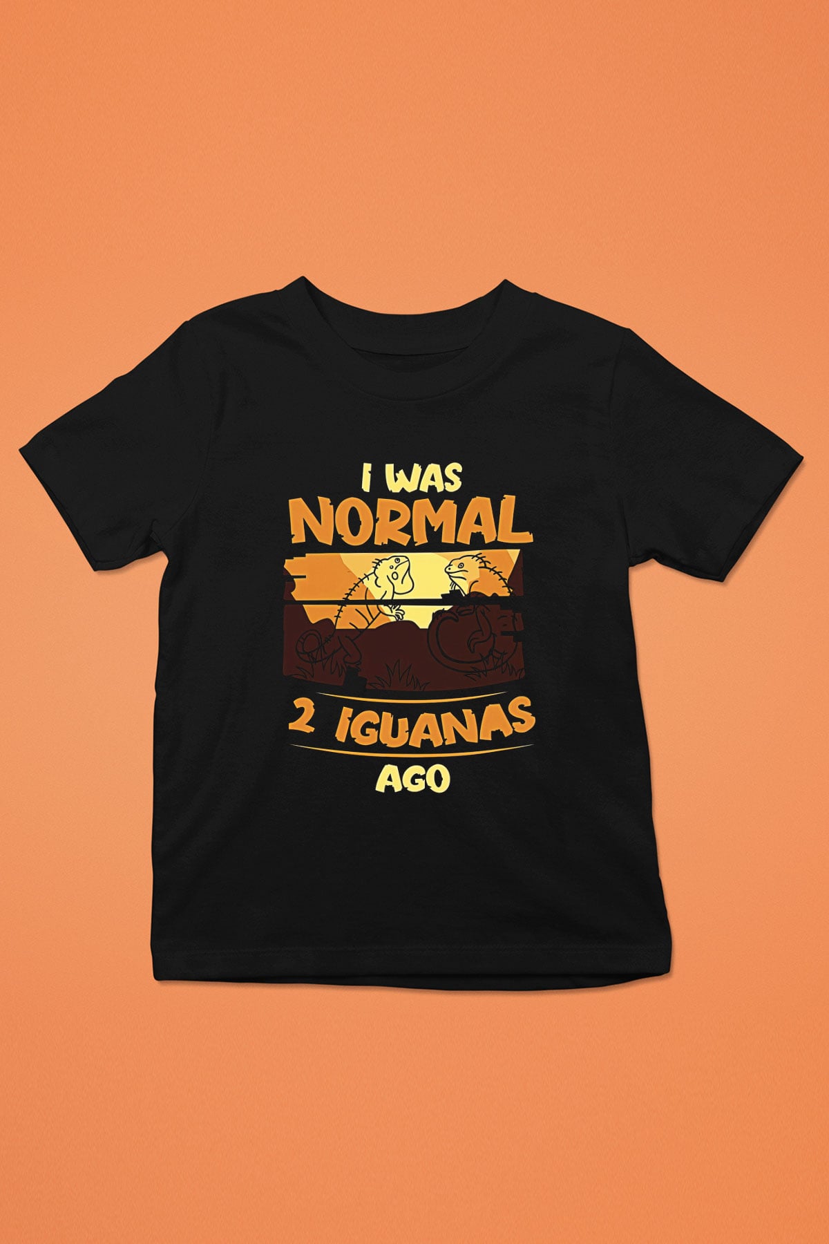 İguana Baskılı Unisex Siyah Çocuk Tişört - Tshirt